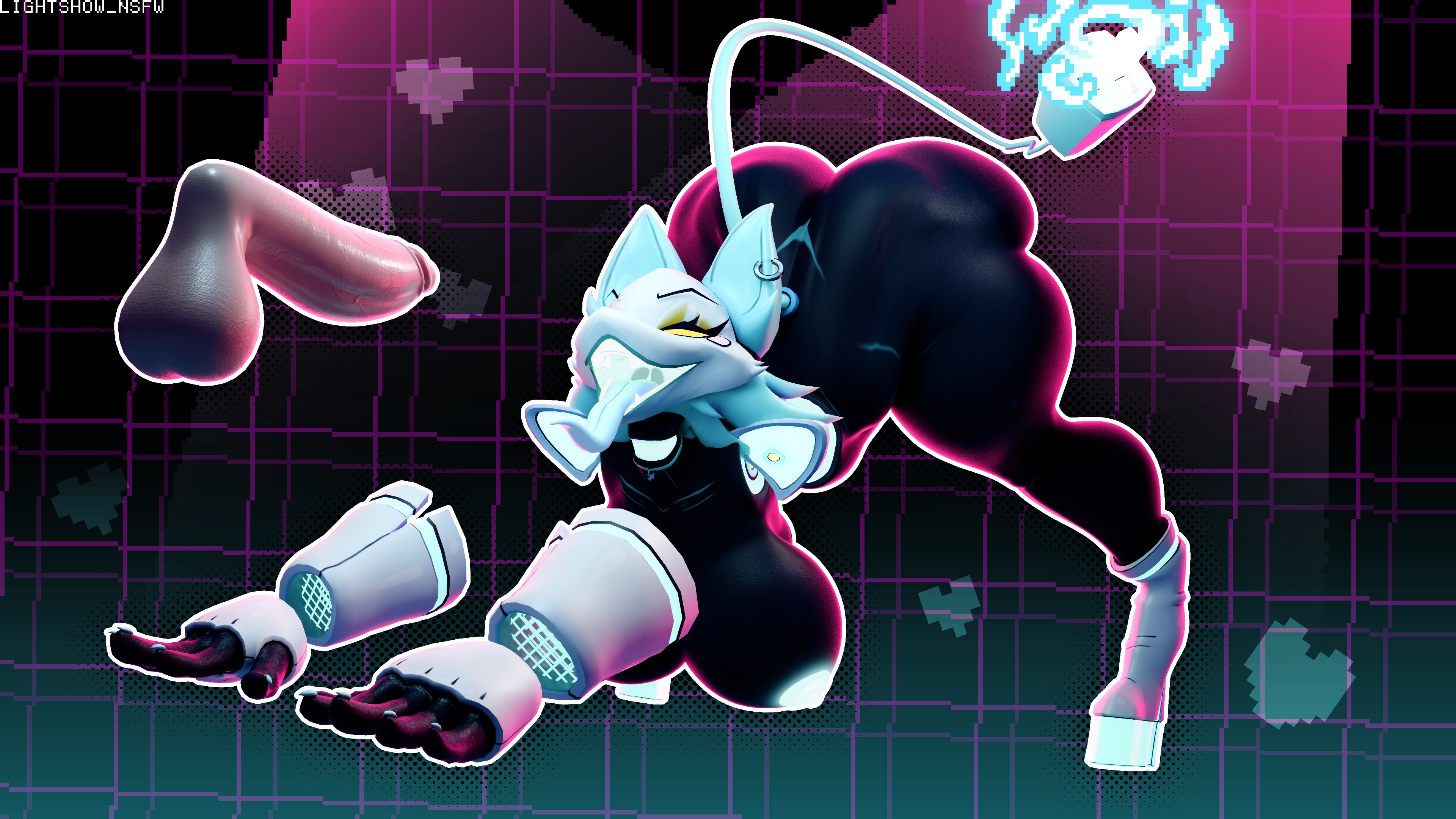 1girls, 3d, deltarune, disembodied penis, lightshow, tagme, tasque manager (deltarune)