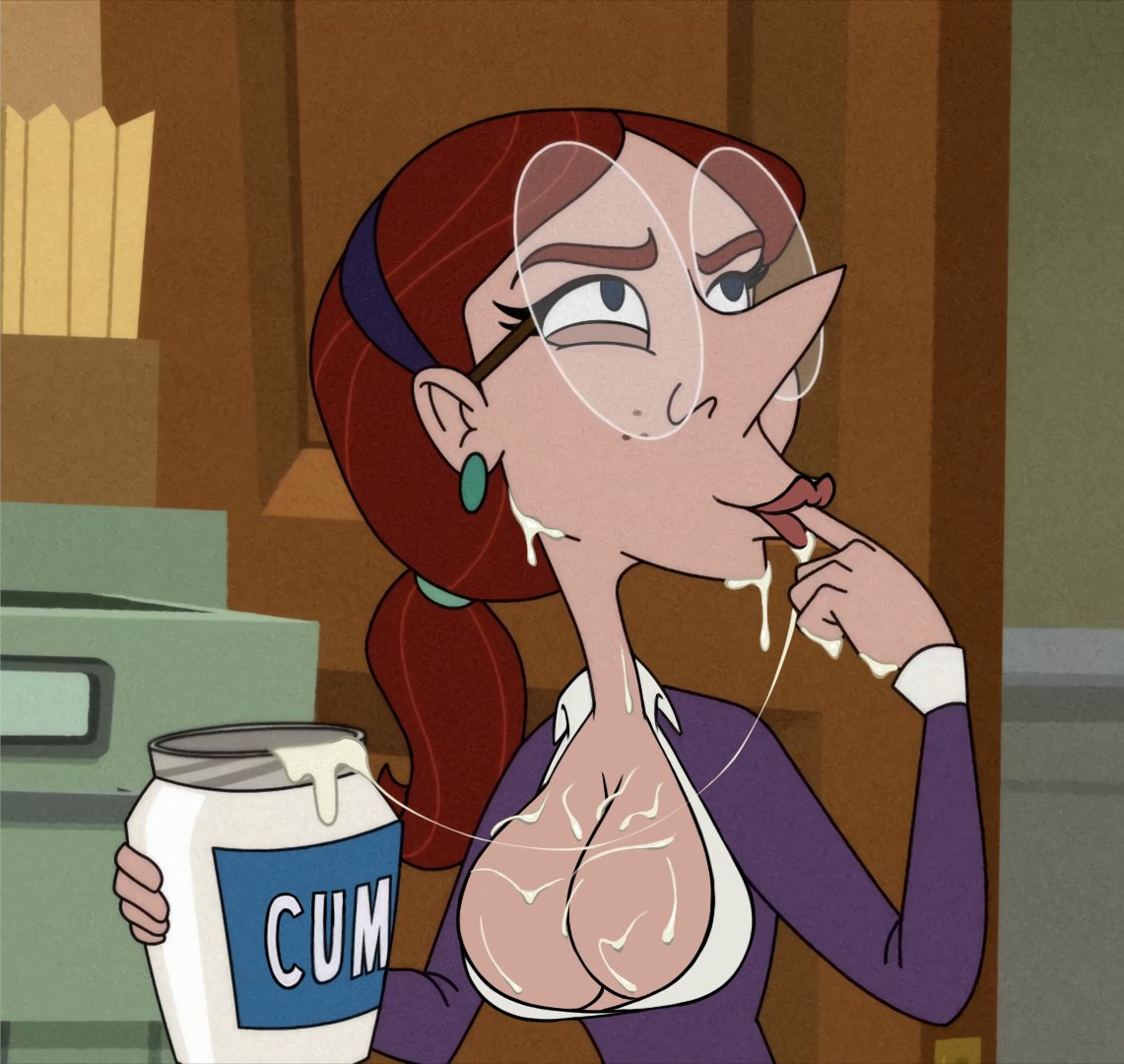 1girls animaniacs animaniacs_(2020) big_breasts breasts brie_(animaniacs) cleavage cum cum_in_container cum_jar cum_on_breasts eating_cum edit female female_only finger_in_mouth hulu monkeyman_(artist) screenshot_edit warner_brothers