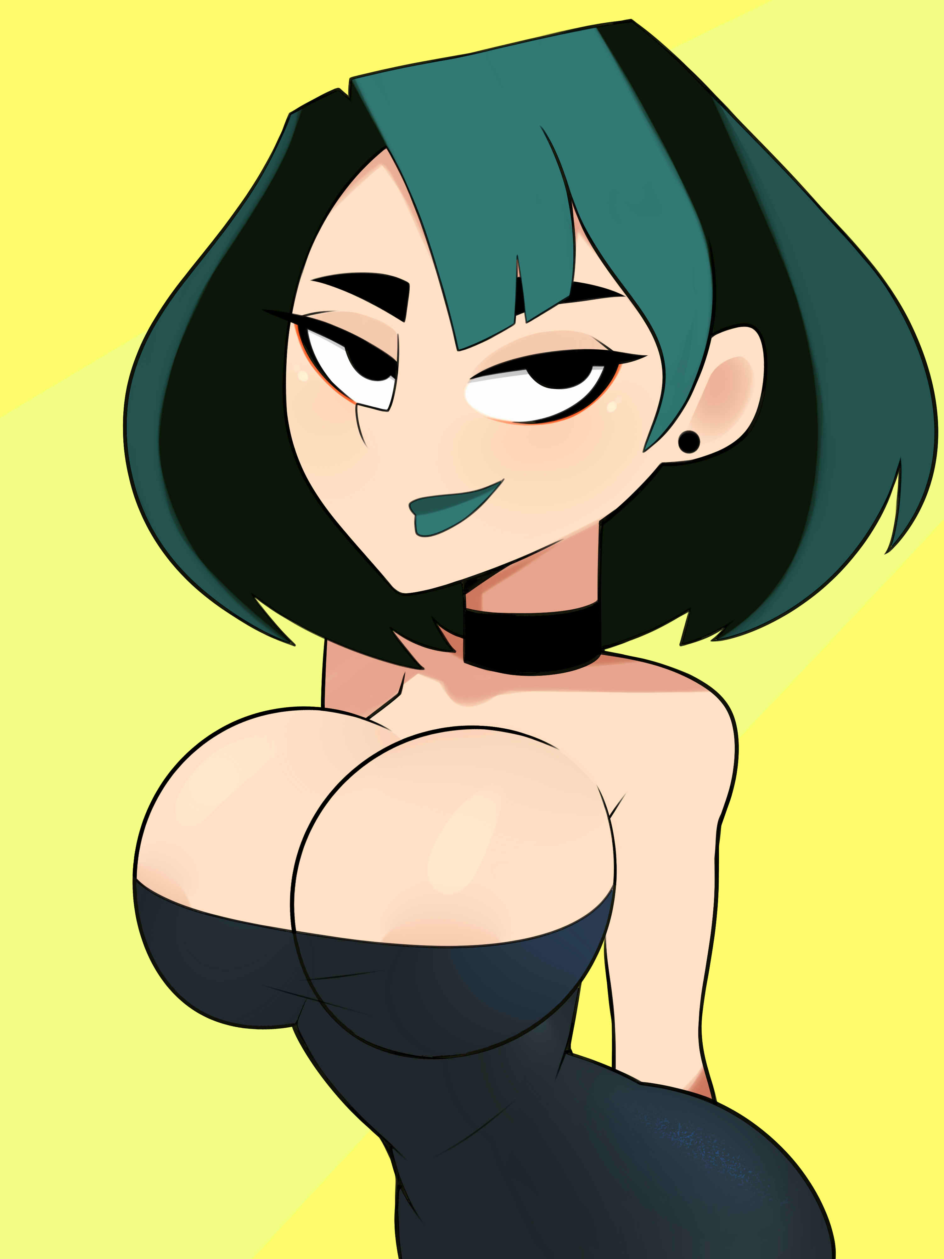 big breasts, breasts, busty, cleavage, female, goth, green hair, gwen (tdi), large breasts, postblue98, tagme, total drama island