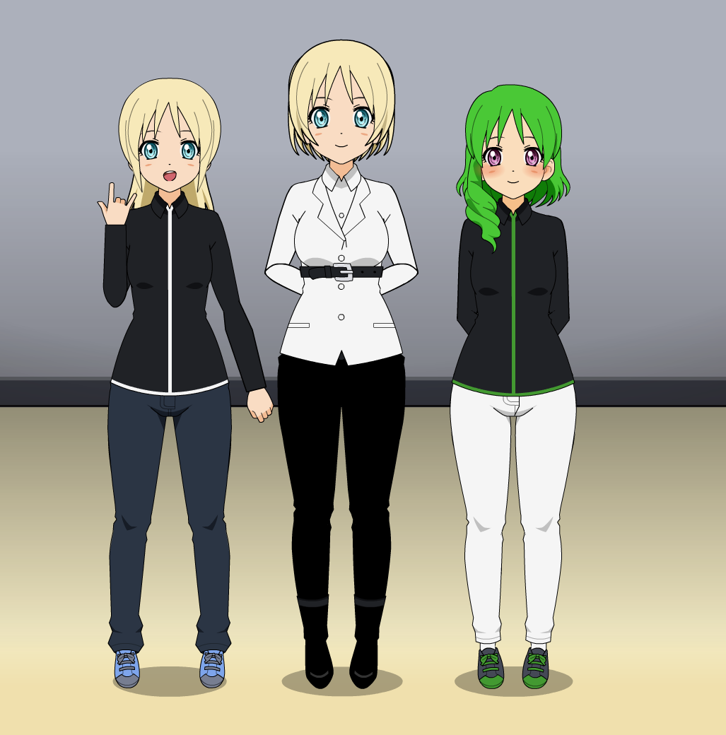 3girls blonde_hair blue_eyes crya flora_(heroes_emergence) frost_(heroes_emergence) green_hair kisekae multiple_girls pink_eyes sisters the_heroes_emergence wattpad