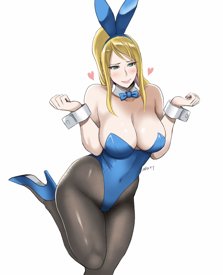 1girls, big breasts, bimbo, breasts, bunny ears, bunny girl, bunnysuit, cleavage, female, female only, large breasts, metroid, nintendo, samus aran, shibusun, solo, thick thighs, wide hips