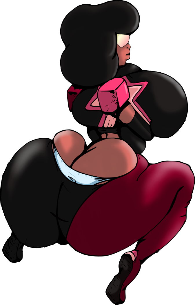 afro ass ass_cleavage back_view black_hair breasts butt_crack cartoon_network female female_focus female_only garnet_(steven_universe) gem_(species) gem_fusion hips holding_breast kurvylass large_ass large_breast large_butt looking_back panties red_skin squatting steven_universe thick_thighs thighs visor wide_hips