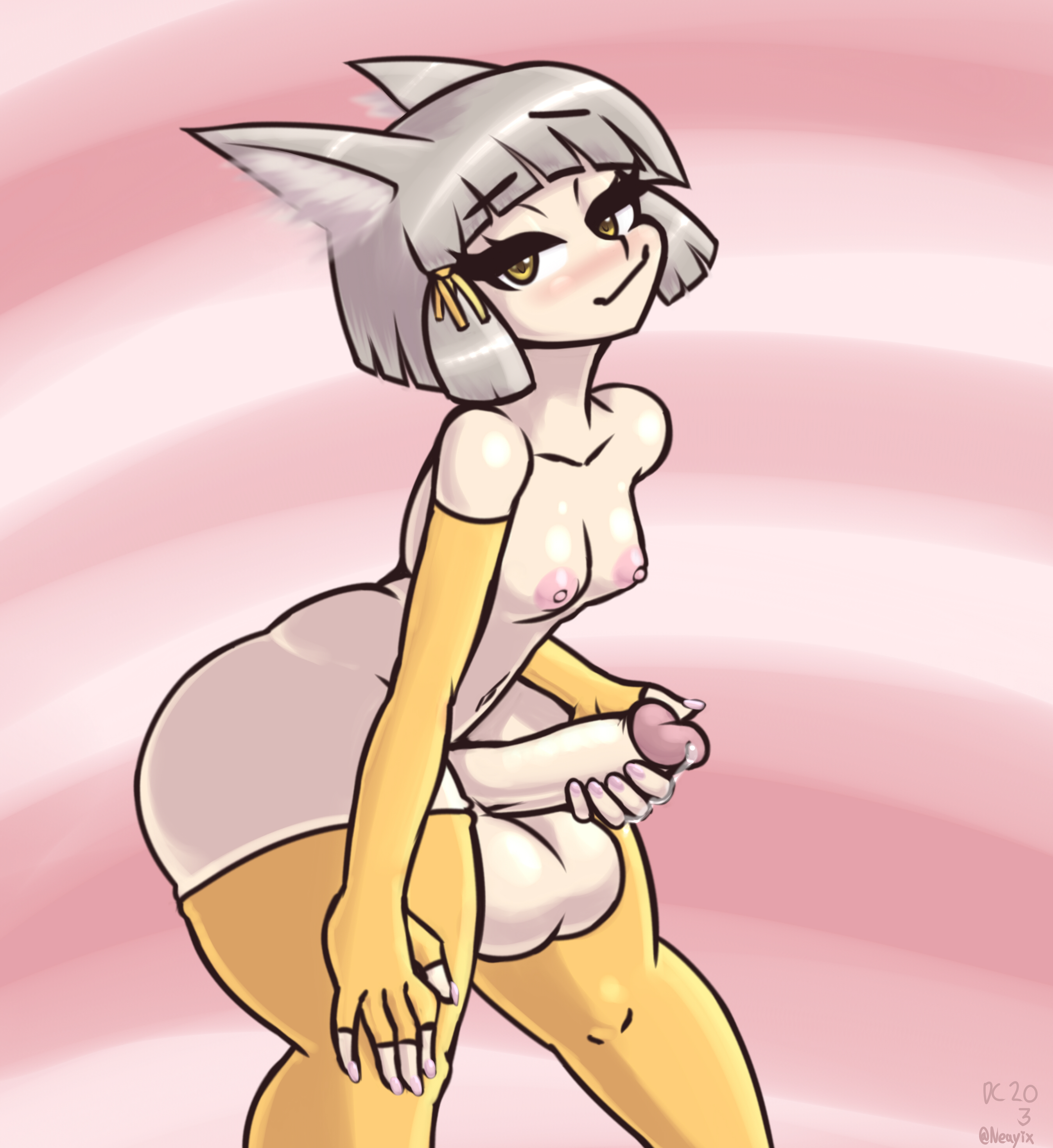 1futa, absurdres, animal ears, areolae, balls, big balls, big penis, big testicles, bottom heavy, breasts, cum, dickgirl, elbow gloves, futa only, futanari, highres, huge balls, humanoid, humanoid penis, intersex, kemonomimi, looking at viewer, mostly nude, neayix, nia, nia (xenoblade), nintendo, nipples, oversized balls, pale skin, penis, precum, skindentation, small breasts, solo, solo futa, testicles, thick thighs, thighhighs, wide hips, xenoblade (series), xenoblade chronicles 2