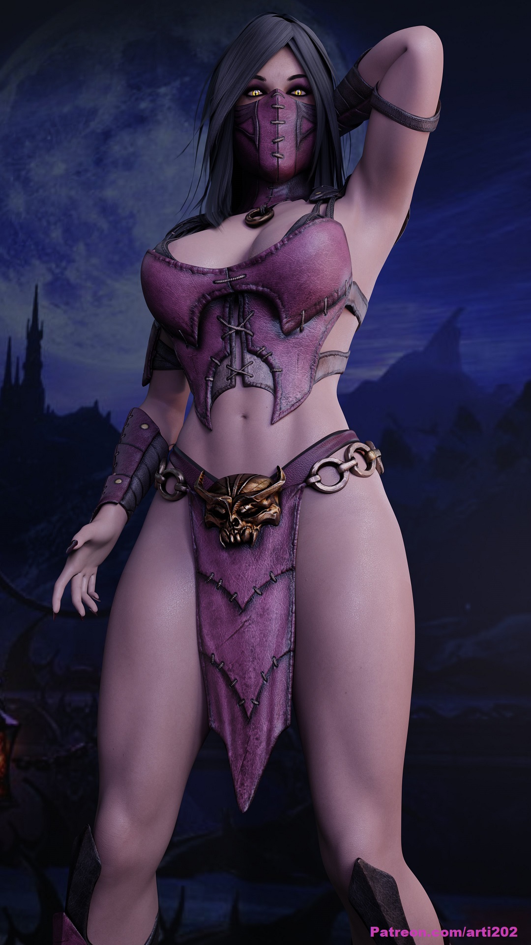 1girls, 3d, abs, areolae, arti202, big breasts, blender, breasts, female, female only, large breasts, looking at viewer, mileena, mortal kombat, mortal kombat x, naked, netherrealm studios, nipples, nude, pinup, pussy, solo, standing