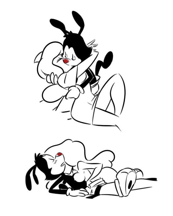 1boy 1girls animaniacs animaniacs_(2020) anthro anthro_on_human furry hello_nurse human_on_anthro interspecies kissing masturbating monochrome nurse yakko_warner