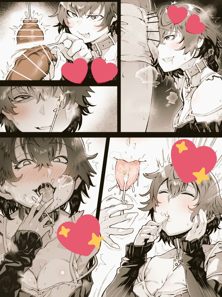 1boy, 1girls, ahe gao, bar censor, censored, collar, drooling, faceless male, female, foreskin, heart-shaped pupils, male, musk, penis, pubic hair in foreskin, pubic hair in mouth, pubic hair in smegma, short hair, smegma, straight, stray pubic hair, tongue, tongue out, tuberosum001, uncircumcised, uncut, unretracted foreskin