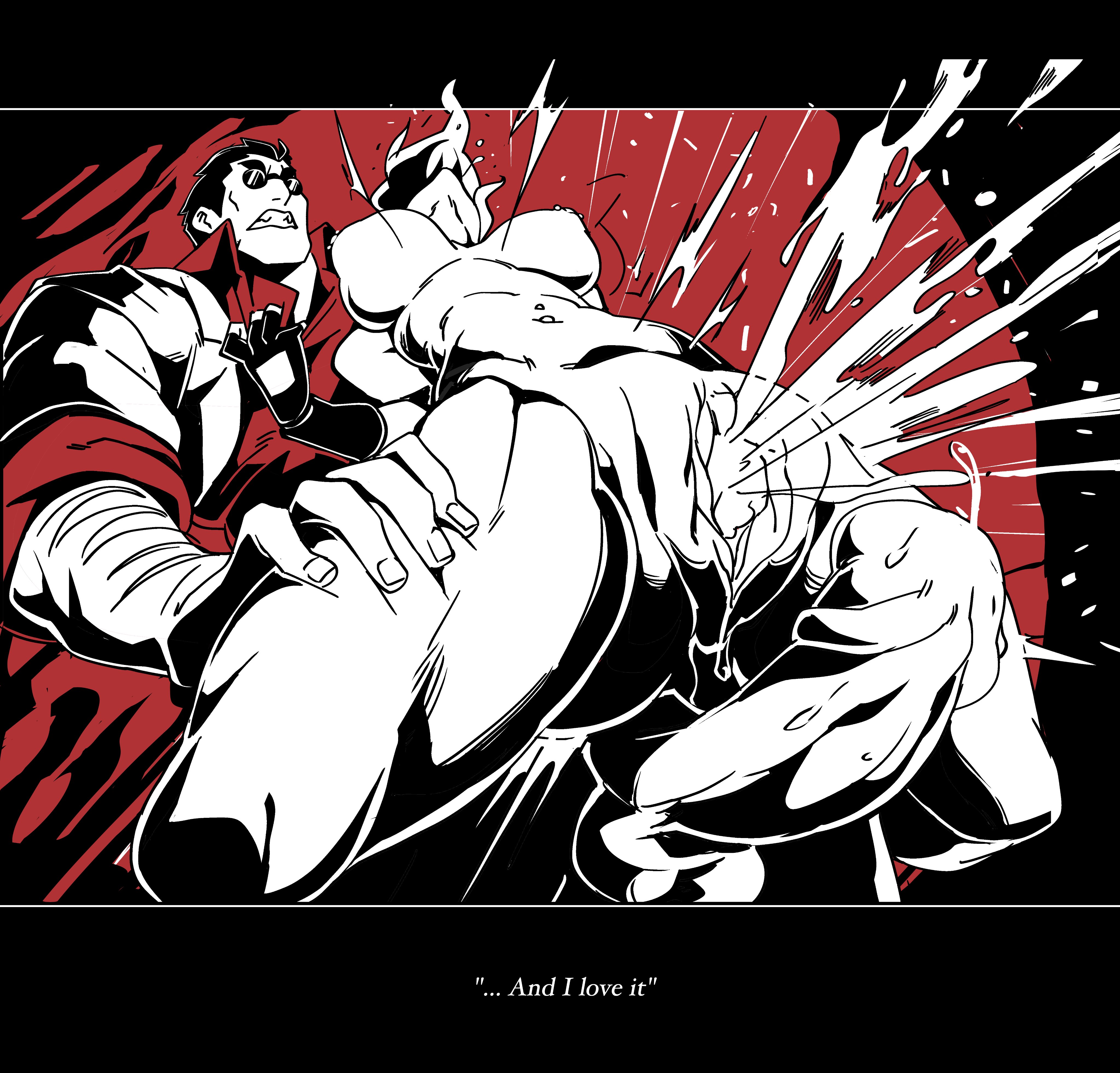 2020, big breasts, breasts, comic, demon, demon girl, female, female ejaculation, helltaker, helltaker (character), male, maledom, nisego, penis, pussy, pussy ejaculation, pussy juice, squirting, thick thighs, wet, wide hips, zdrada (helltaker)