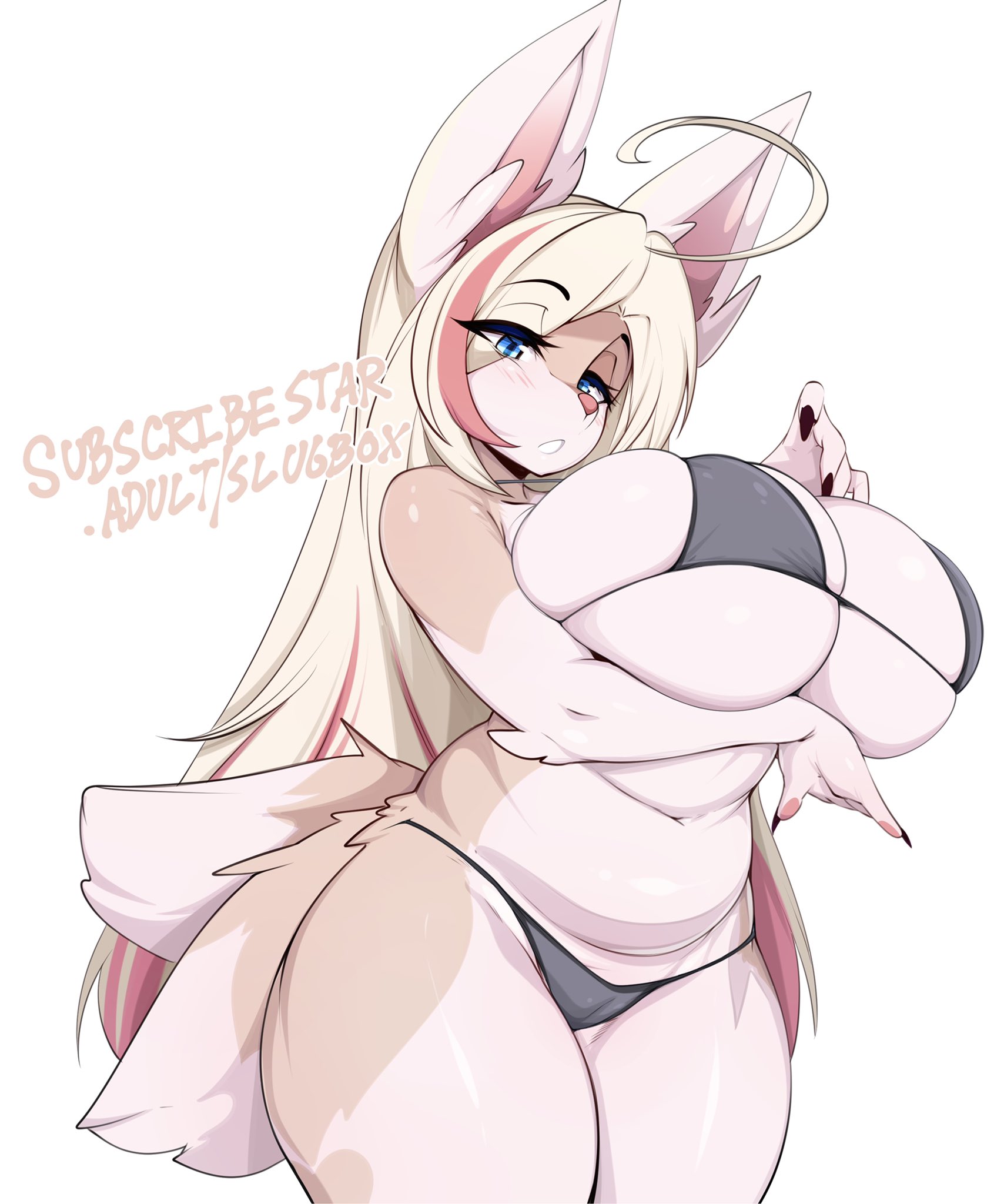 1girls, anthro, bikini, breasts, cleavage, female, female only, furry, huge breasts, slugbox, solo