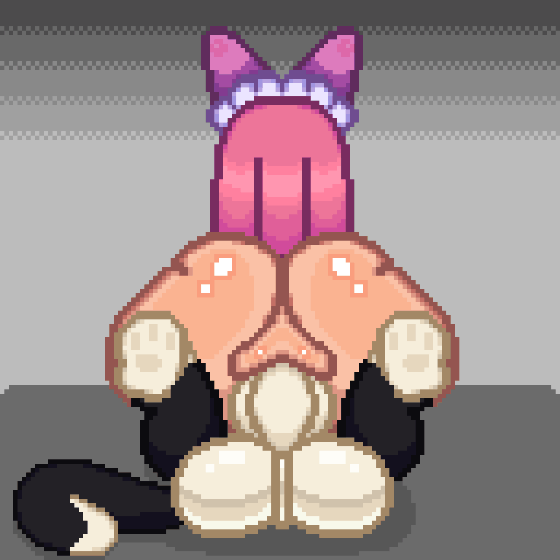 animated, anthro, balls, big ass, big balls, big penis, bigger female, brawl stars, cat ears, cat tail, colette (brawl stars), cowgirl position, female, feral, gif, kit (brawl stars), long hair, maid, maid uniform, pawlette, penetration, penis, penis in pussy, pink hair, pinku pawlette, pixel animation, pixel art, pumpkinz6, pussy, smaller male, vaginal penetration