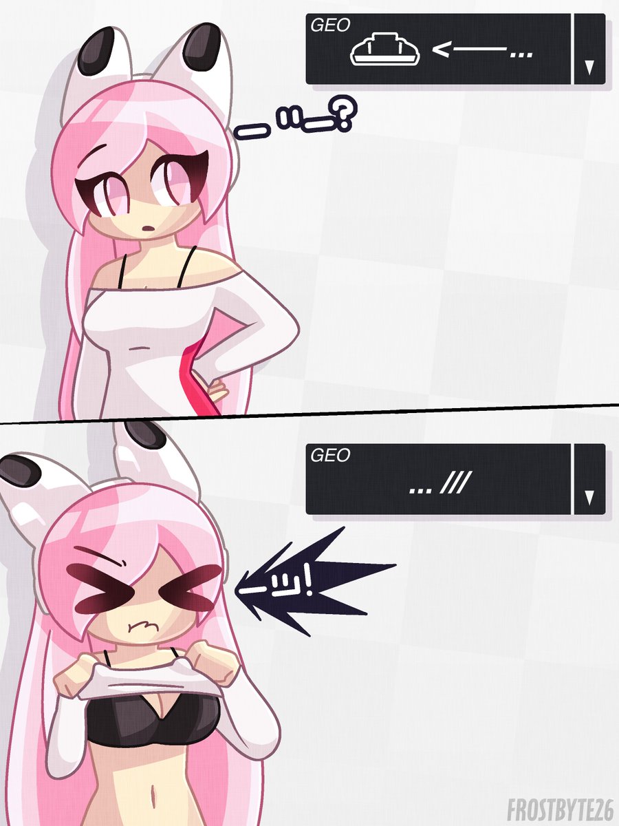 ami (gwain saga), black bra, bra strap is showing (meme), cute face, gwain saga, pink eyes, pink hair, questionable, sfw