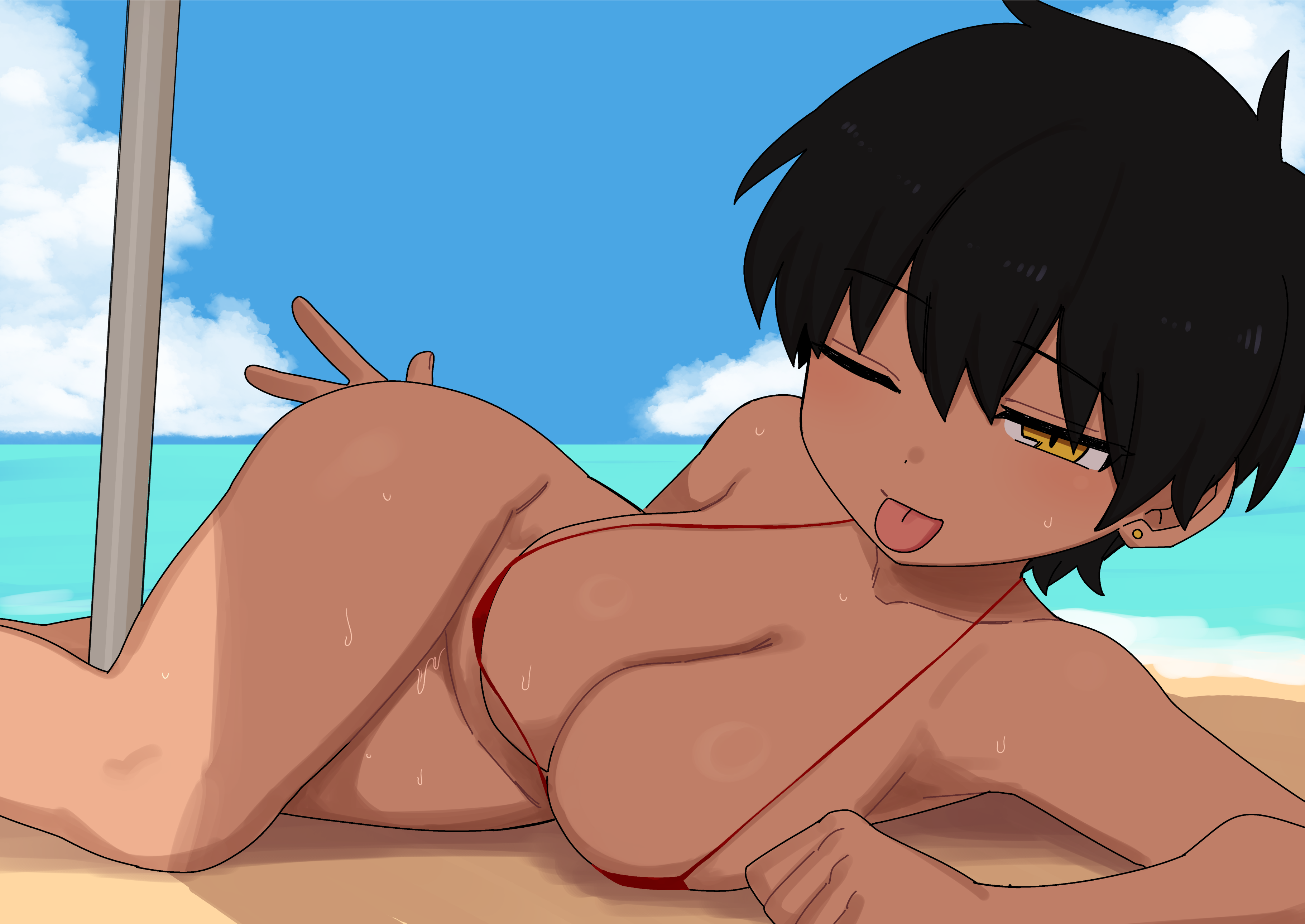 1girl, 1girls, 2d, 2d (artwork), big breasts, black hair, dark skin, dark-skinned female, kurobe natsumi, senpai ga uzai kouhai no hanashi, shiromanta, tomboy, yellow eyes