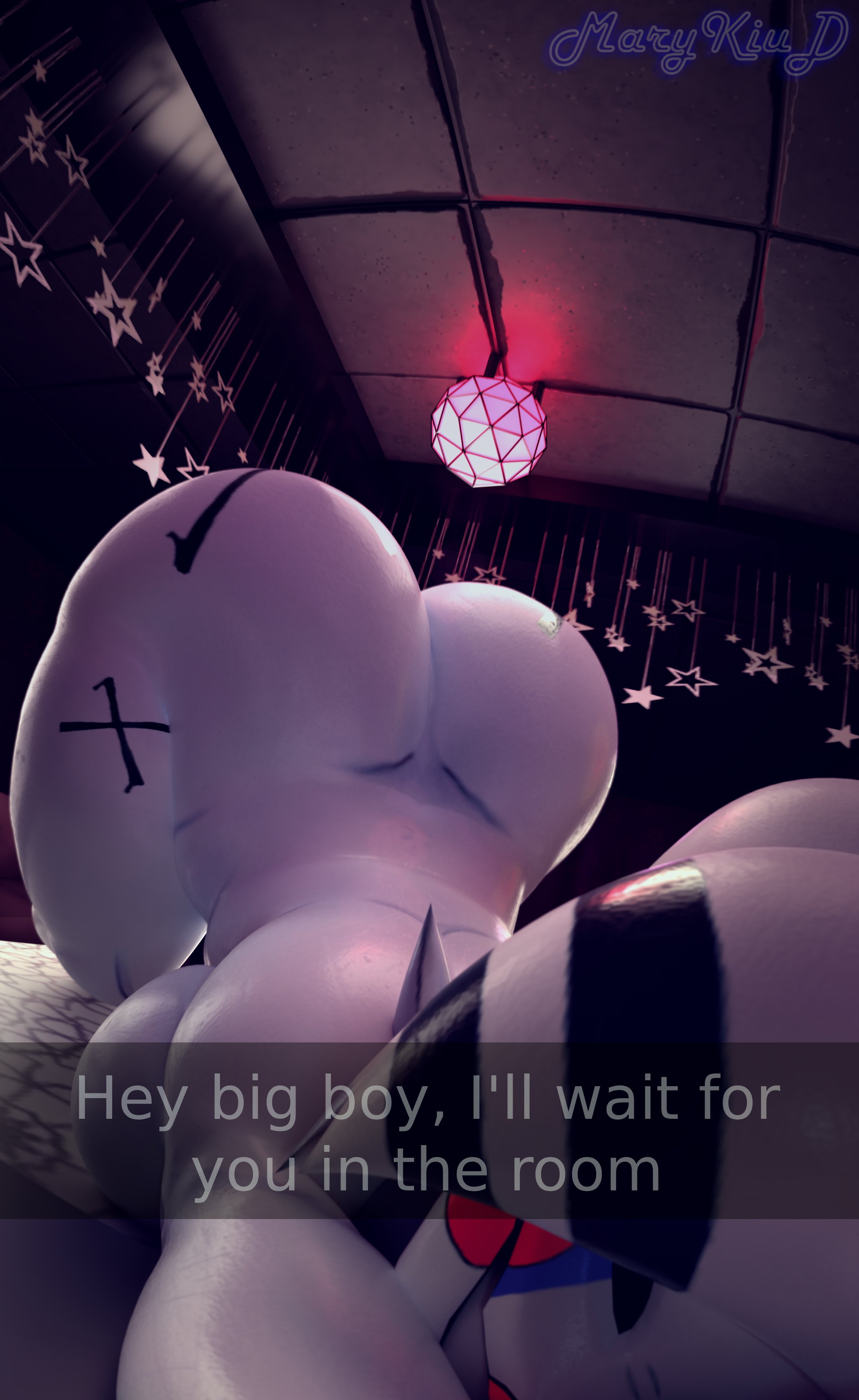 3d, ass, bed, big ass, big breasts, cryptiacurves, curvy, five nights at freddy's, fredina's nightclub, marie (cally3d), naked, puppet (fnaf), room, solo, voluptuous, wanting sex