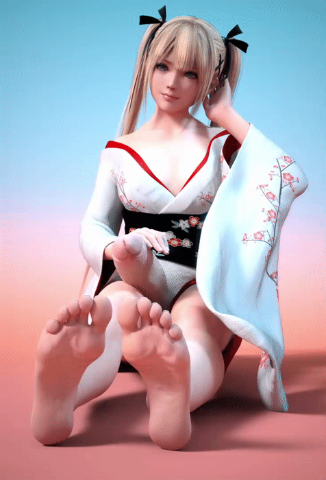1futa, 3d, animated, barefoot, dead or alive, feet, futanari, intersex, kimono, marie rose, nude, penis, soles, solo futa, toes
