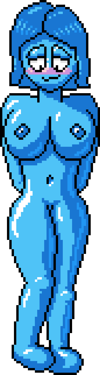 arms_behind_back big_breasts blue_body blue_eyes blue_hair blue_skin blush breasts front_view huge_breasts in_heat m10dor34 naked naughty_face nipples original_character pixel_art shiny_skin short_hair standing straight_hair thick_ass thick_thighs thighs transparent_background uwu wavy_mouth