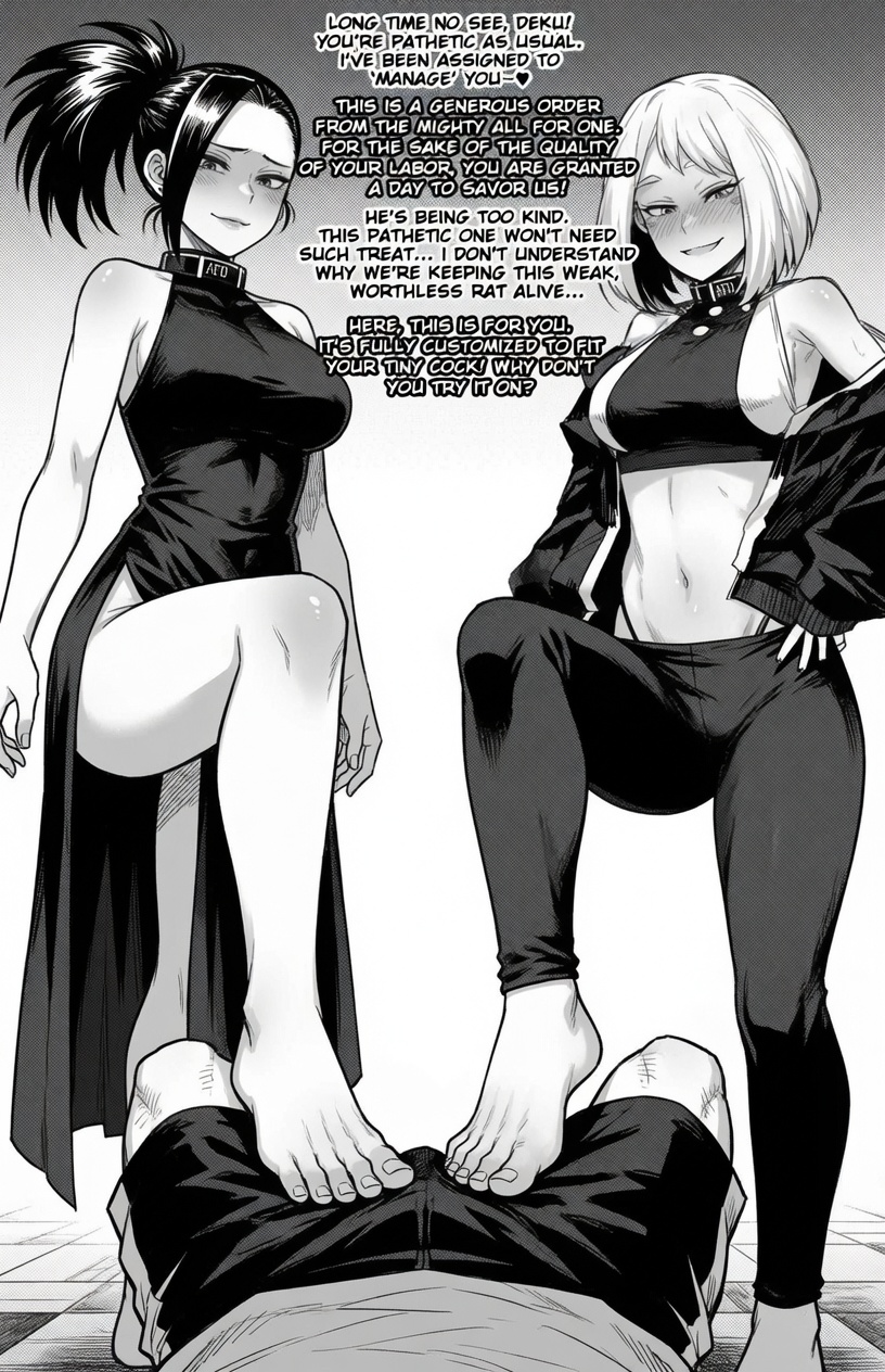 1boy, 2026, 2d, 2girls, ai generated, ass, asserting dominance, assertive, assertive female, bad end, barefoot, betrayal, big ass, breasts, child bearing hips, cooperative footjob, cumming, curvaceous, curvaceous body, curvaceous female, curvaceous figure, curvaceous hips, curvaceous thighs, defeated, defeated hero, defeated male, denki anma, dialogue, dominant, dominant female, domination, dress, dubious consent, edited, feet, female, femdom, foot domination, foot fetish, foot focus, foot slave, footjob, footjob over clothes, greyscale, huge breasts, human, humiliation, imminent rape, izuku midoriya, light skin, light-skinned female, light-skinned male, male, male chastity, malesub, momo yaoyorozu, monochrome, mr.skull, my hero academia, ochako uraraka, penis, ratatatat74, ruined orgasm, standing footjob, stepped on, stepping on penis, submissive male, teamwork, teamwork (sexual), text, thick thighs, trample, trampled penis, trampling, video, villain, villainess, villainess on hero, waifu, weak, weak male