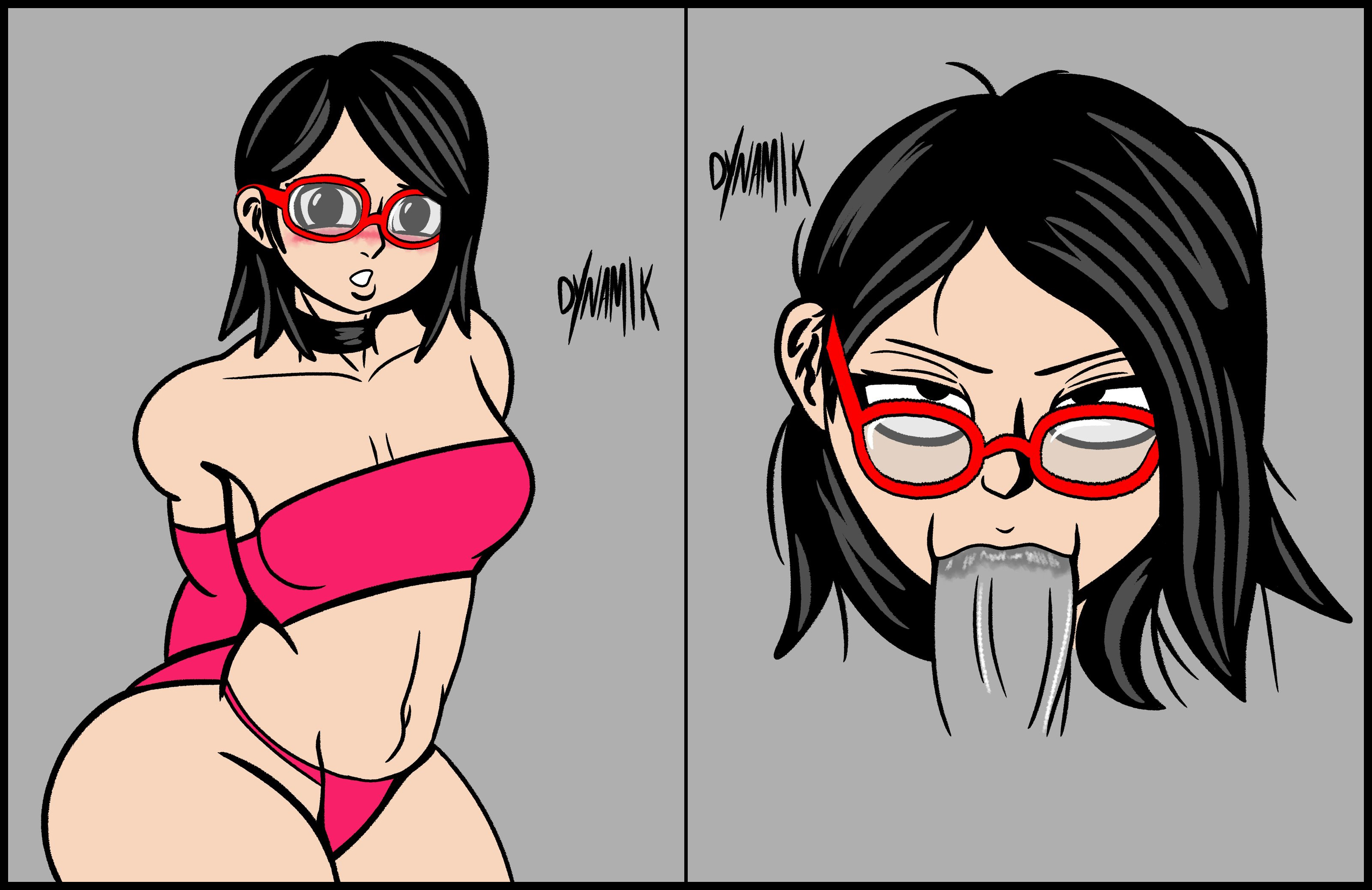 black hair, boruto: naruto next generations, breasts, busty, choker, clothed, clothed sex, dynamik808, female, female focus, hourglass figure, male, messy hair, naruto, naruto (series), oral, oral sex, pose, posing, sarada uchiha, short hair, tagme, wide hips