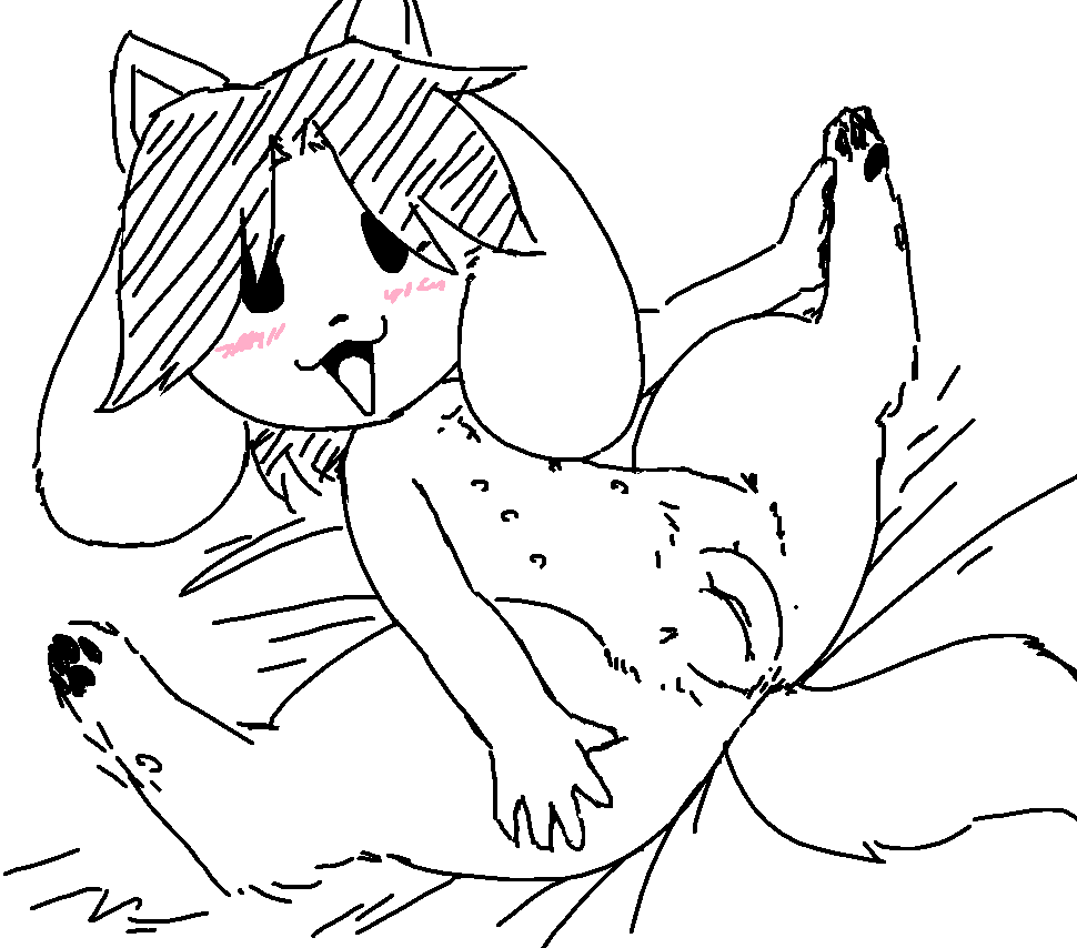 4_ears beady_eyes black_and_white blush canid canine felid feline female feral genitals hair looking_at_viewer lying mammal monochrome multi_ear multi_nipple nipples nude on_back open_mouth open_smile pawpads presenting presenting_pussy pussy simple_background smile solo spread_legs spreading tem temmie_(undertale) thick_thighs unawarey undertale video_games