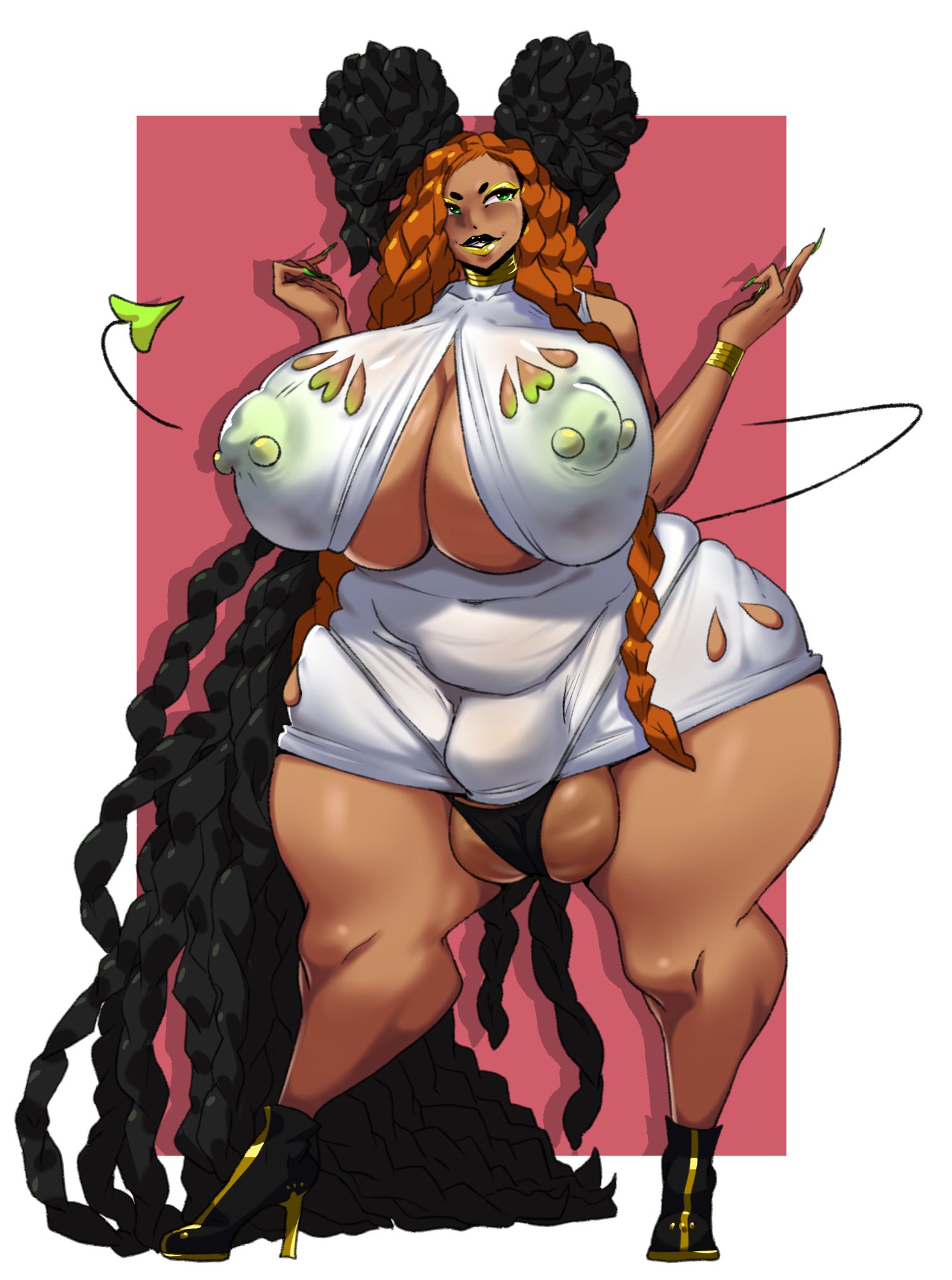 1futa, ass, big breasts, breasts, bulge, cleavage, futa only, futanari, huge breasts, hyper, hyper ass, hyper breasts, intersex, large breasts, long hair, makeup, nipple bulge, nipple piercing, nipples, penis, penis bulge, piercing, rastacakez, simple background, solo, solo futa, thick thighs, thighs, trinity (rastacakez), very long hair, voluptuous, wide hips