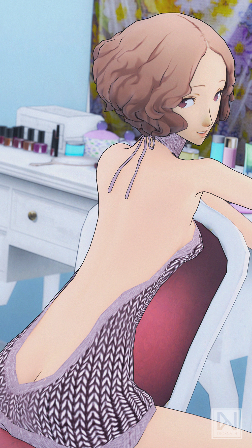 1girls 3d ass ass_cleavage butt_crack clothed clothed_female dioxnath female female_focus female_only from_behind fully_clothed haru_okumura no_bra no_panties persona persona_5 rear_view solo solo_female solo_focus virgin_killer_sweater