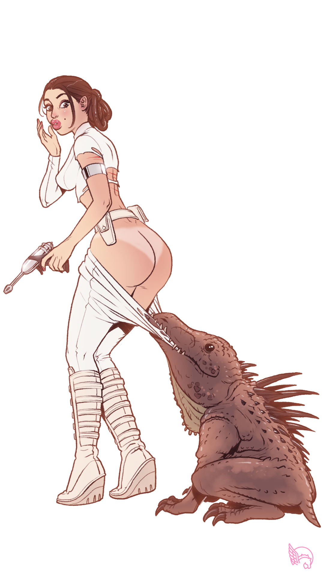 :o, 1animal, 1girls, ambiguous gender, areolae, armlet, armwear, ass, attack of the clones, bare ass, beauty mark, belt, big ass, bimbo, bimboctober, bimbofied, blaster (star wars), blush, boots, breasts, coppertone, coppertone pose, duo, embarrassed, female, female focus, female only, full body, geonosis, gun, holding object, holding weapon, light skin, light-skinned female, lips, lipstick, looking back, massiff, medium breasts, mole, mole under eye, no panties, no underwear, padme amidala, pants down, pegasus (artist), pinup, pistol, plain background, pulling down pants, reference, ripped clothing, scar, scar on back, science fiction, shocked, shocked expression, side view, small breasts, solo, solo female, solo focus, standing, star wars, surprised, surprised expression, tanline, tearing clothes, torn clothes, torn shirt, torn topwear, wardrobe malfunction, watermark, weapon, wedge boots, wedge heels, white background, white clothing, zoophilia
