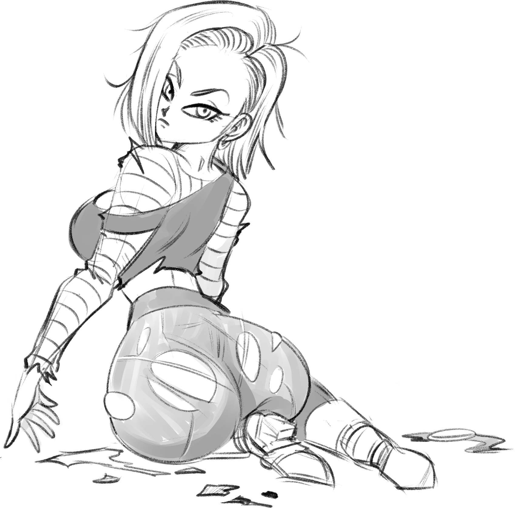 1girls, android 18, dat ass, dragon ball, dragon ball z, female, funsexydragonball, looking at viewer