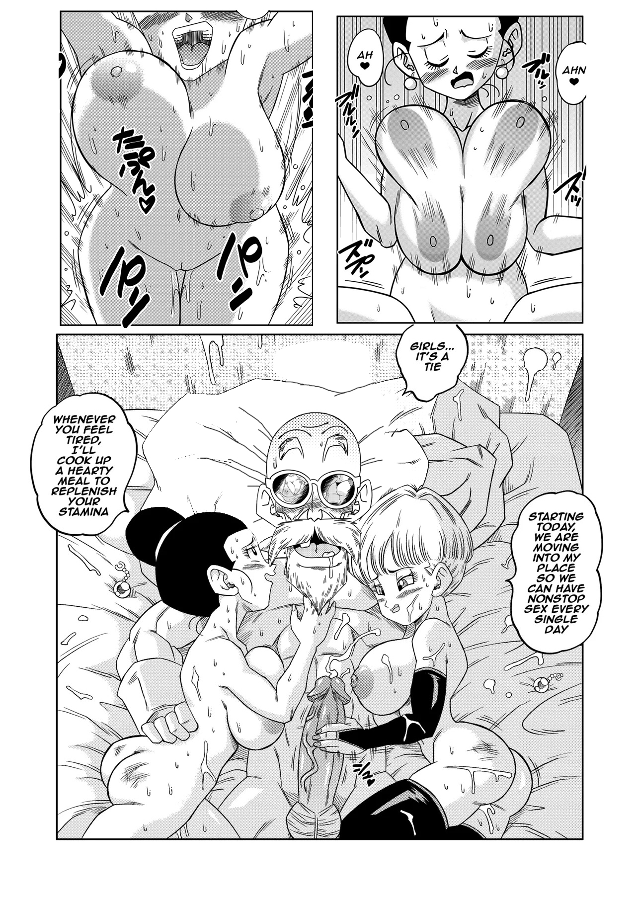 bulma briefs, chichi, dragon ball, master roshi, yamamoto doujin