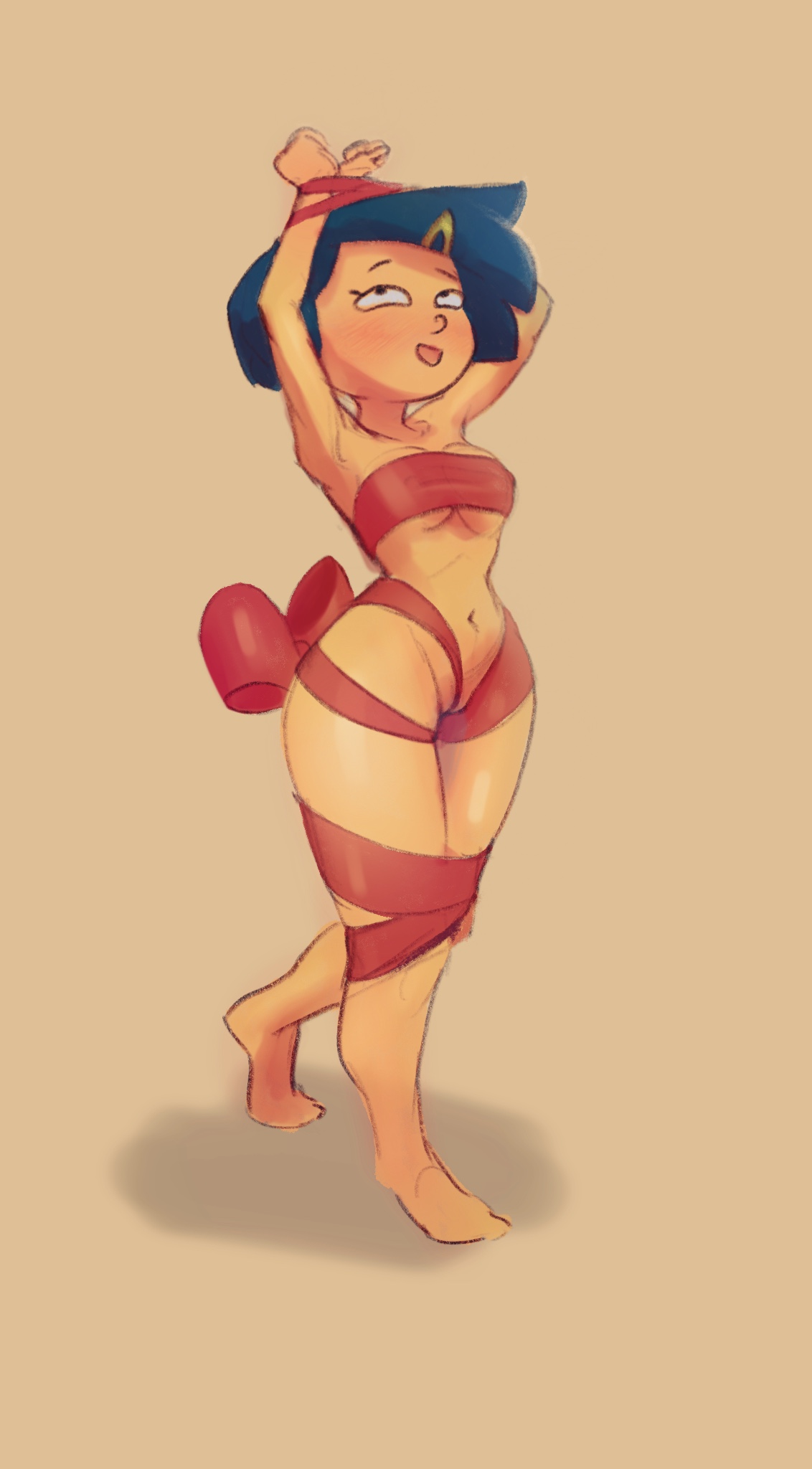 1girls, amphibia, arms up, barefoot, barely clothed, bondage, disney, disney channel, feet, female, female focus, female only, gift wrapped, gift wrapped female, marcy wu, navel, present, pussy, solo, straight hair, tagme, thighs