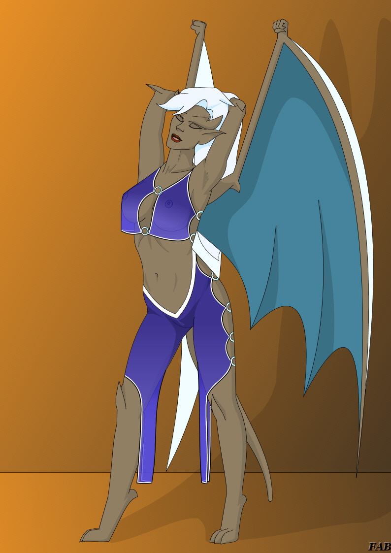 1girls brown-skinned_female brown_skin delilah_(gargoyles) disney fab fab3716 female female_only gargoyles humanoid see-through skimpy solo solo_female tagme white_hair winged_humanoid