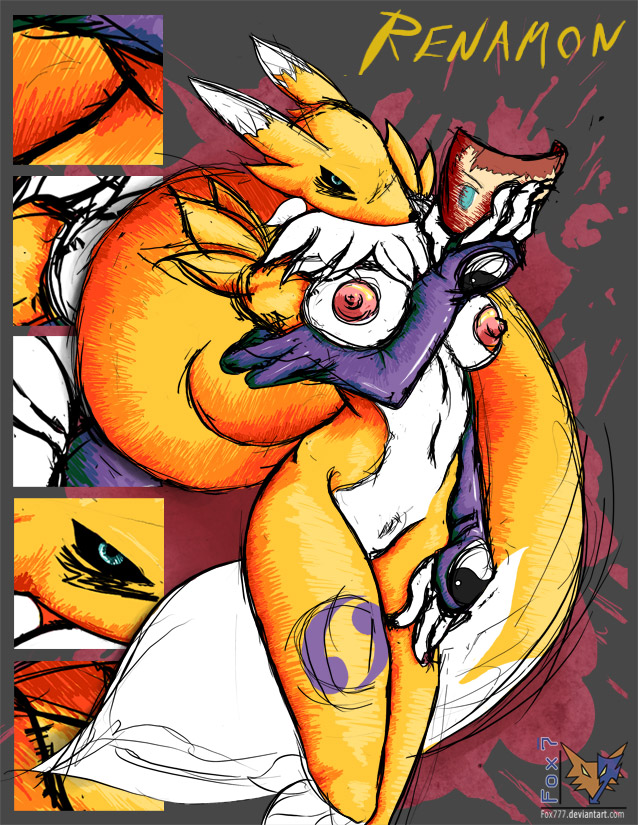 anthro breasts color digimon female female_only fox7 fur furry holding nude renamon solo standing tagme