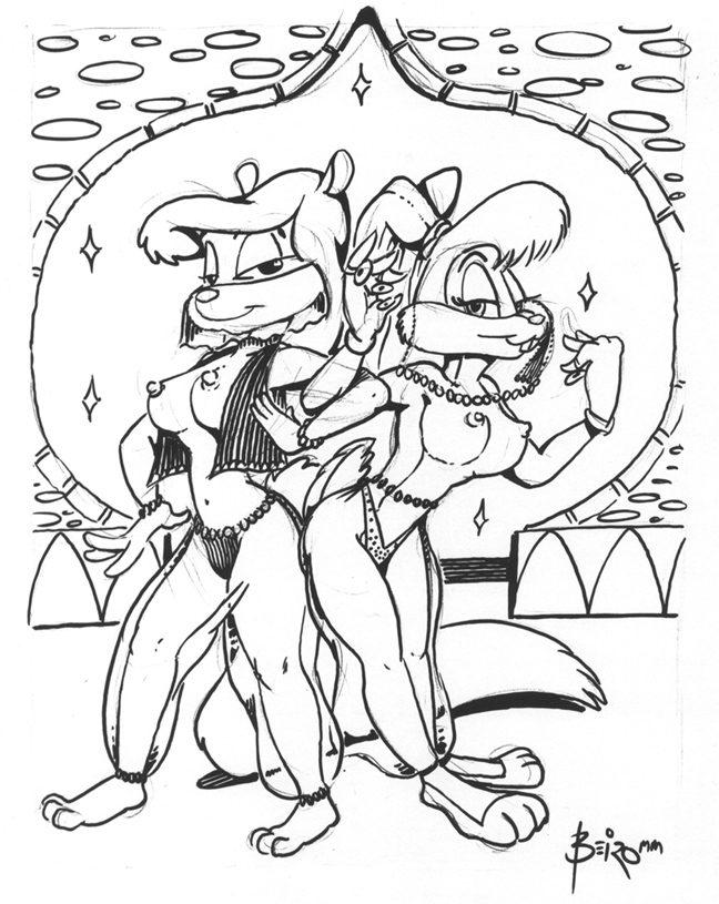 animaniacs anthro beiro breasts clothing female female_only fur furry interspecies lola_bunny looney_tunes mammal minerva_mink mink monochrome multiple_females mustelid rabbit space_jam standing straight_hair tagme tail