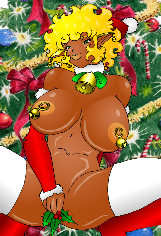 1girls 2012 abs areola areolae ass_visible_through_thighs bare_shoulders belly belly_button big_areola big_areolae big_breasts blonde_hair bloodyshanglong christmas christmas_decorations christmas_lights christmas_tree covering_crotch covering_pussy dark-skinned_female dark_skin earrings elf elf_ears elf_female female female_focus female_only female_solo gold gold_jewelry green_eyes hi_res highres hips jingle_bell jingle_bells long_sleeves looking_down looking_pleasured mistletoe navel nipples nude nude_female original original_character pointy_ears red_sleeves shiny shiny_breasts shiny_hair shiny_skin thick thick_bottom_lip thick_hips thick_legs thick_lips thick_thighs thighhighs thighs