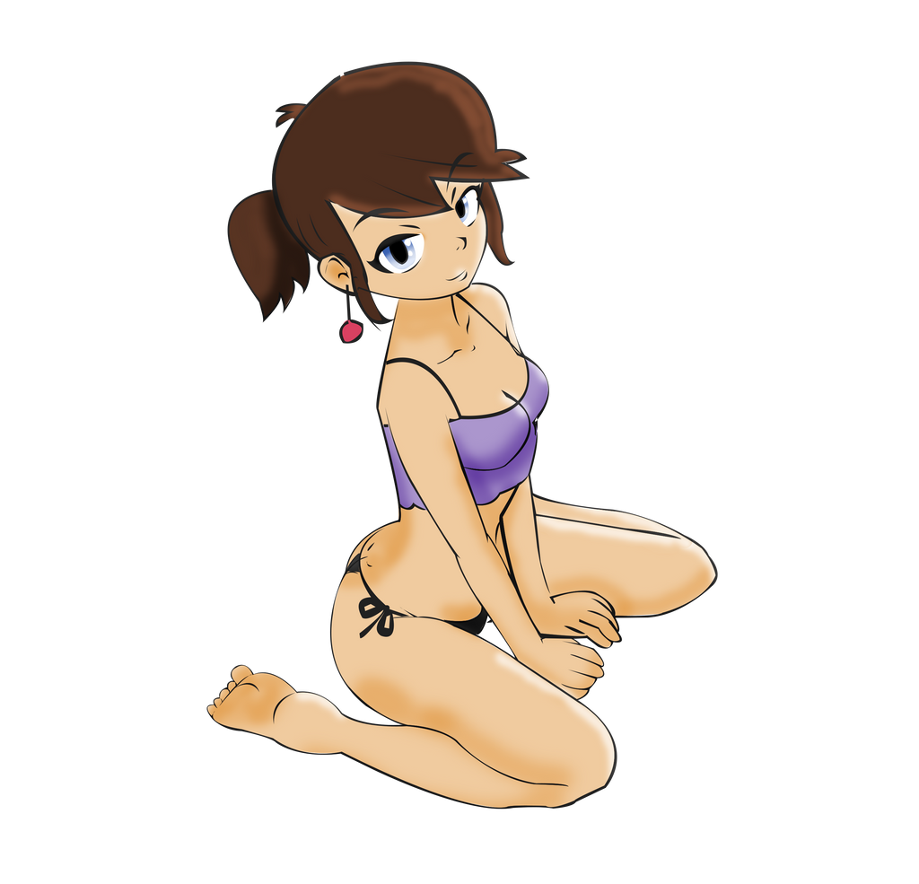 1girls ass barefoot bikini_bottom blue_eyes breasts brown_hair cleavage crop_top dana dana_(the_loud_house) ear_piercing earrings eddiemaximoff feet female female_only navel ponytail skimpy soles solo solo_female solo_focus swimsuit swimwear the_loud_house thick_thighs thighs toes