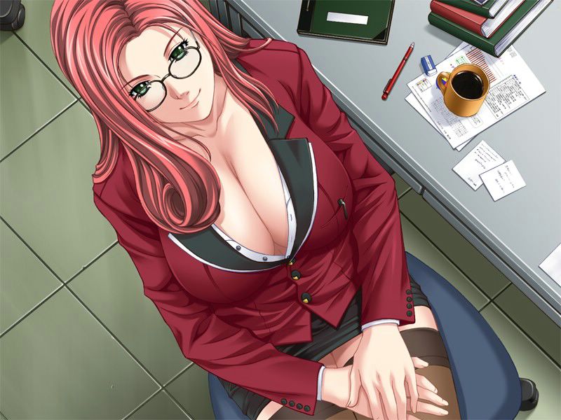 1girls big_breasts black_skirt breasts business_suit bust busty chair cleavage cleavage_(game) desk dutch_angle female formal game_cg glasses green_eyes hair huge_breasts ichinose_sayaka jpeg_artifacts large_breasts light-skinned_female light_skin lipstick long_hair looking_at_viewer mature milf miniskirt no_bra office office_lady pencil_skirt red_hair sei_shoujo sensei sitting skirt skirt_suit smile solo stockings suit teacher thigh_highs thighhighs voluptuous zettai_ryouiki