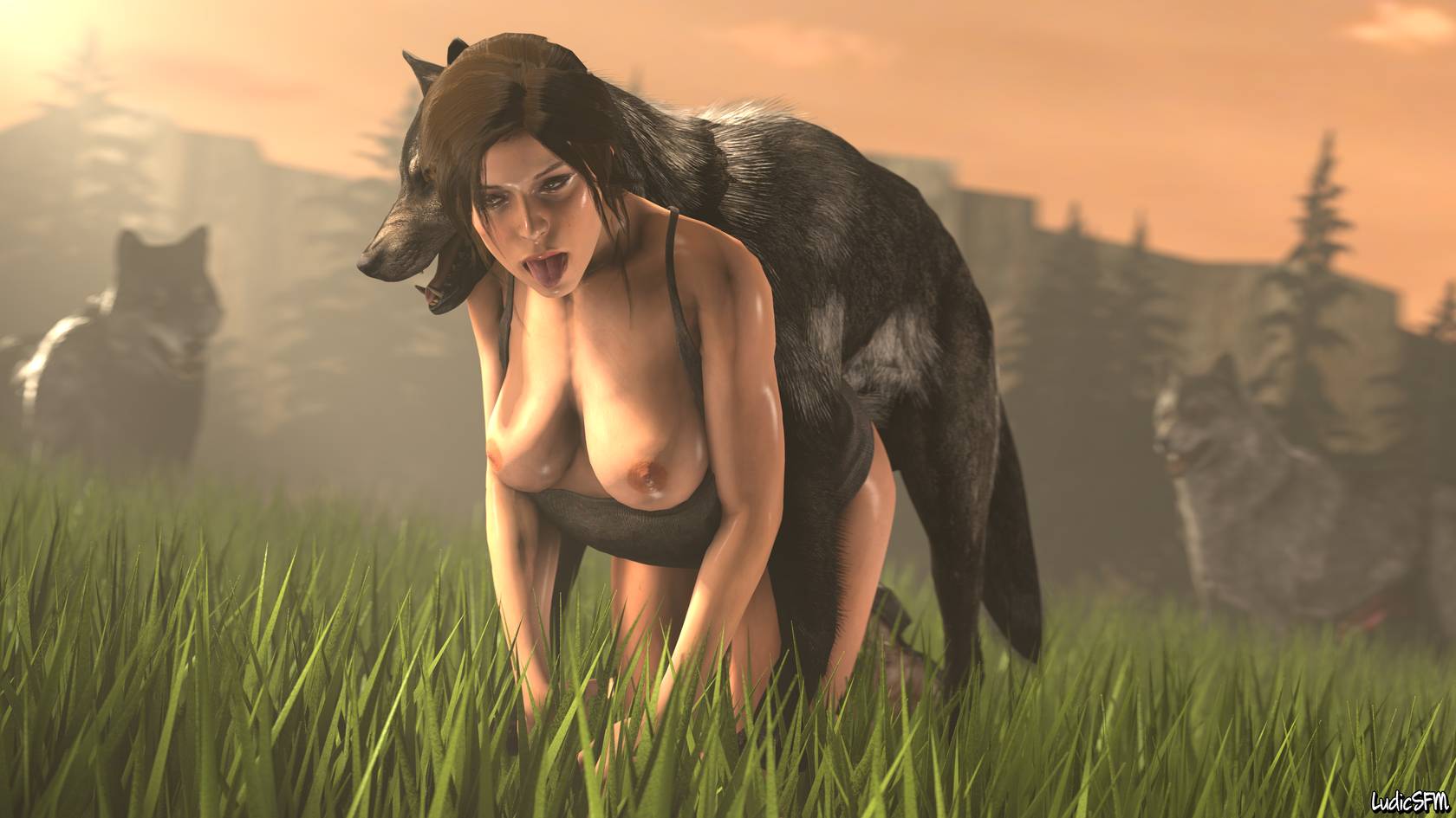 1animal, 1girls, 3d, bestiality, breasts, canine, doggy style, female, female on feral, feral, feral on female, functionally nude, human, human female, interspecies, lara croft, lara croft (survivor), large breasts, ludicsfm, mounting, tomb raider, tomb raider (survivor), tongue, tongue out, wolf, zoophilia