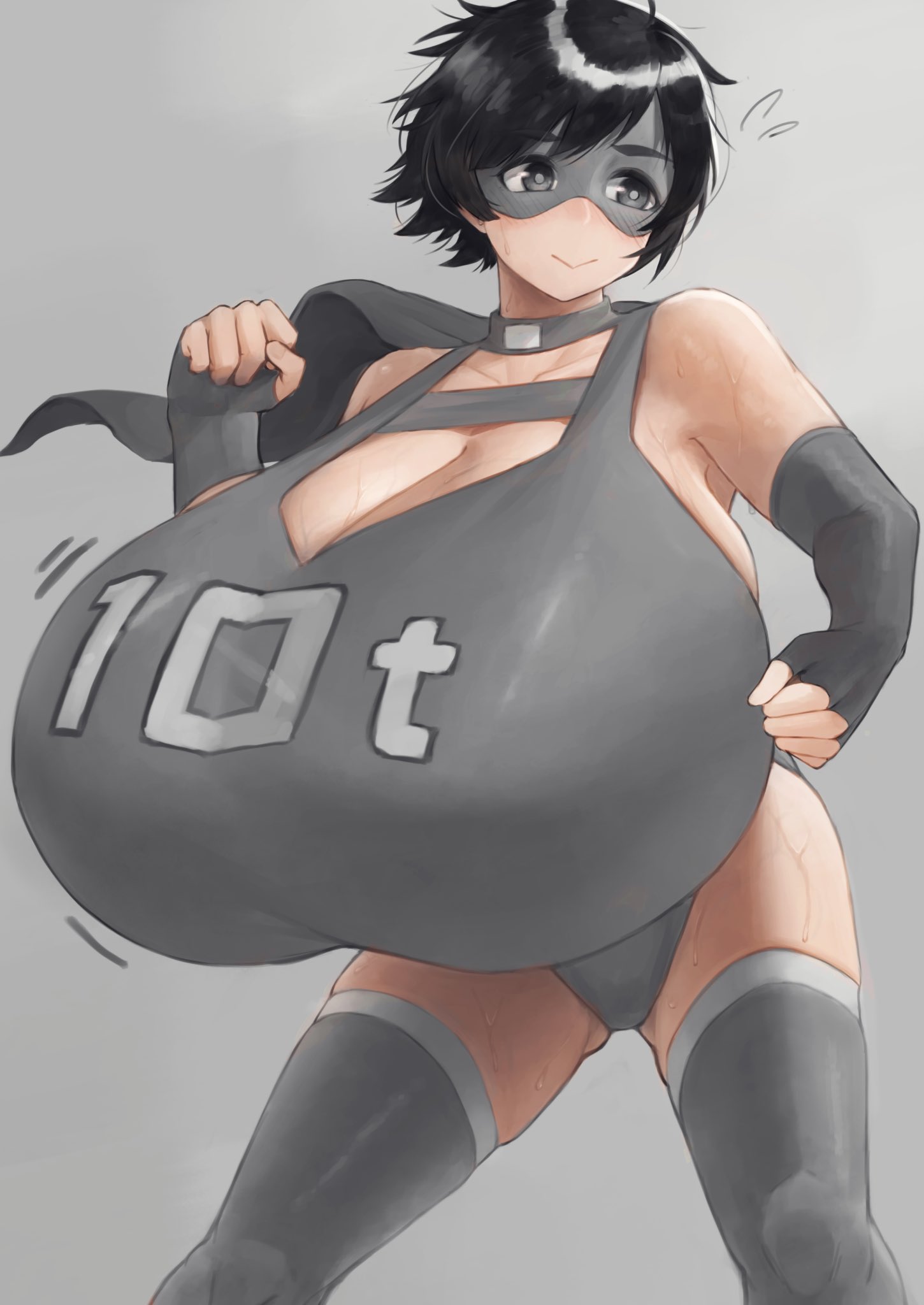 10t, 1girls, black hair, breasts, female, female only, huge breasts, hyper breasts, my hero academia, oruka (kamituki0827), solo