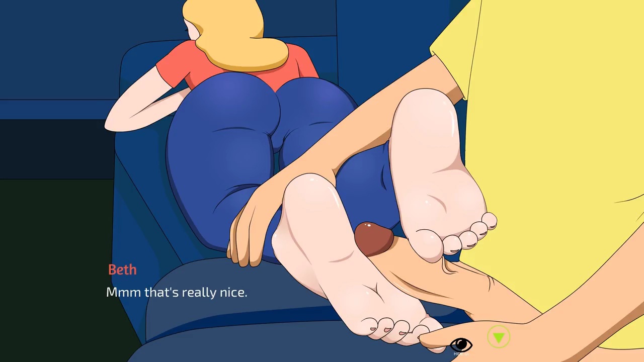 1boy, 1girls, adult swim, ass, beth smith, blonde hair, clothed, feet, female, ferdafs, foot fetish, foot focus, footjob, free use, free use feet, fully clothed, incest, male, milf, morty smith, mother and son, passive footjob, penis, rick and morty, rick and morty: a way back home, unaware, unaware footjob, unseen male face