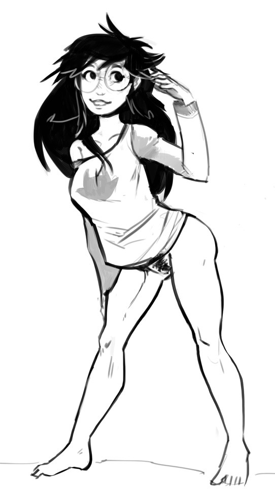 1girls, bottomless, female, full body, glasses, homestuck, jade harley, pubic hair, pussy, sketch, solo, tealtentacles