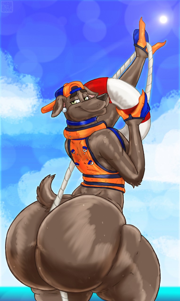 beach big_ass brown_fur canine dog_boy furry male_only paw_patrol rope wedgie xtrent968 zuma_(paw_patrol)