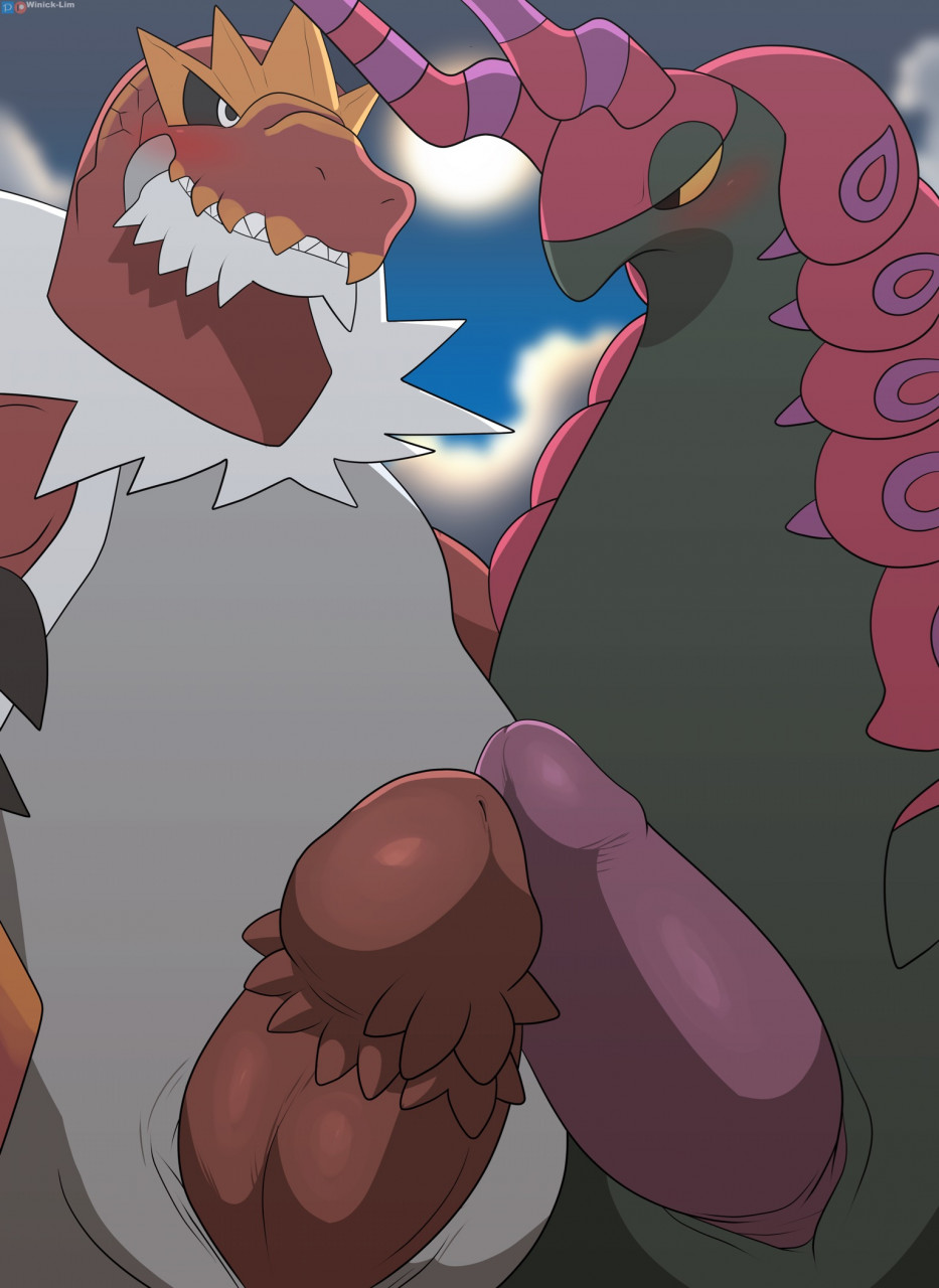 arthropod blush boner carnivore dinosaur dragon duo erection fossil_pokémon genitals hi_res insects male male/male male_only nintendo penis pokémon_(species) pokemon reptile rock scalie scolipede theropod together tyrantrum video_games winick-lim