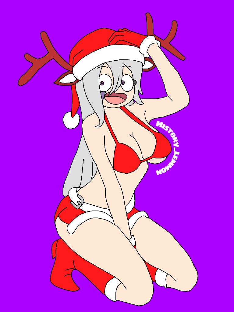 1girls female fnafhs fnafhs_z3ro history_lemmon mai_(fnafhs) purple_hair santa_costume santa_hat sole_female solo two_tone_hair white_hair