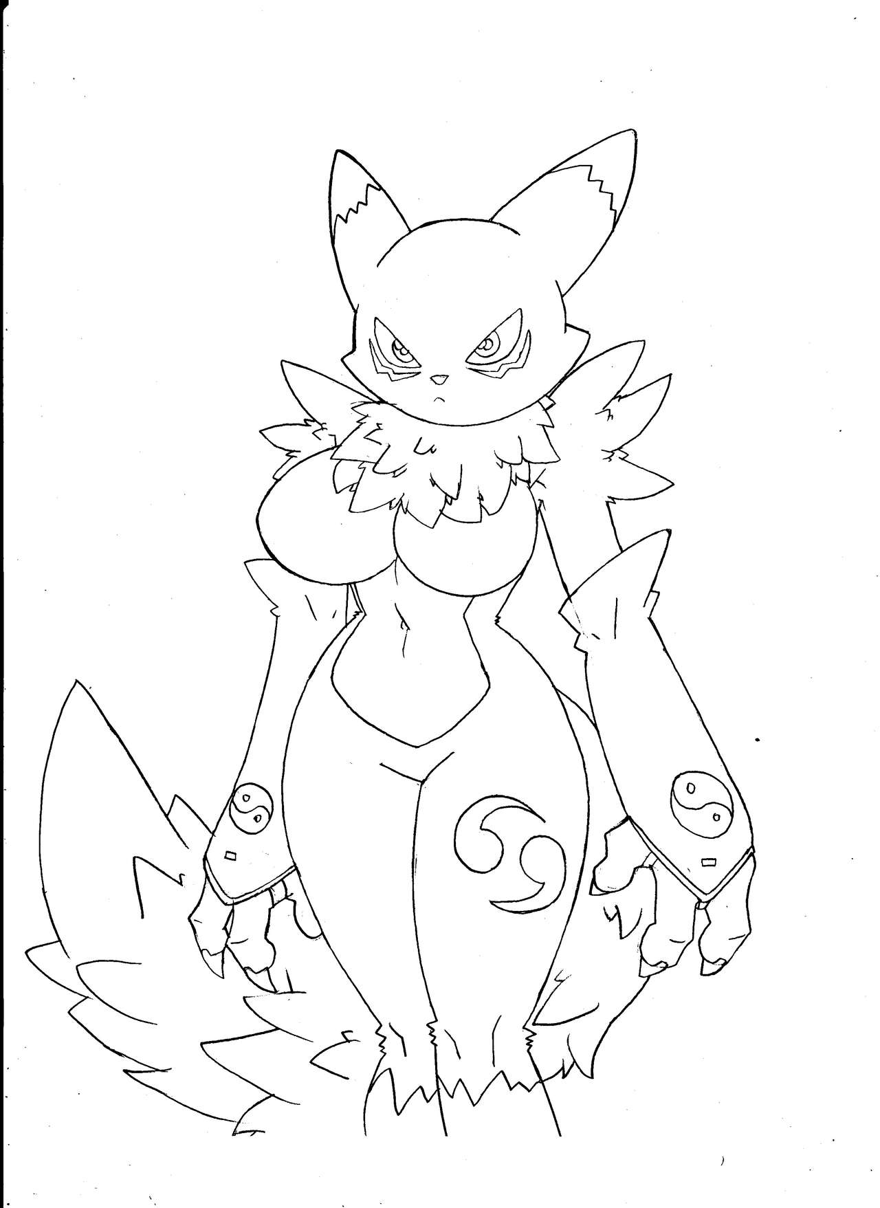 3_fingers anthro breasts canid canine clothing digimon digimon_(species) digital_media_(artwork) featureless_breasts featureless_crotch female fingerless_gloves fingers gloves handwear hi_res mammal monochrome navel nude renamon solo superbunnygt