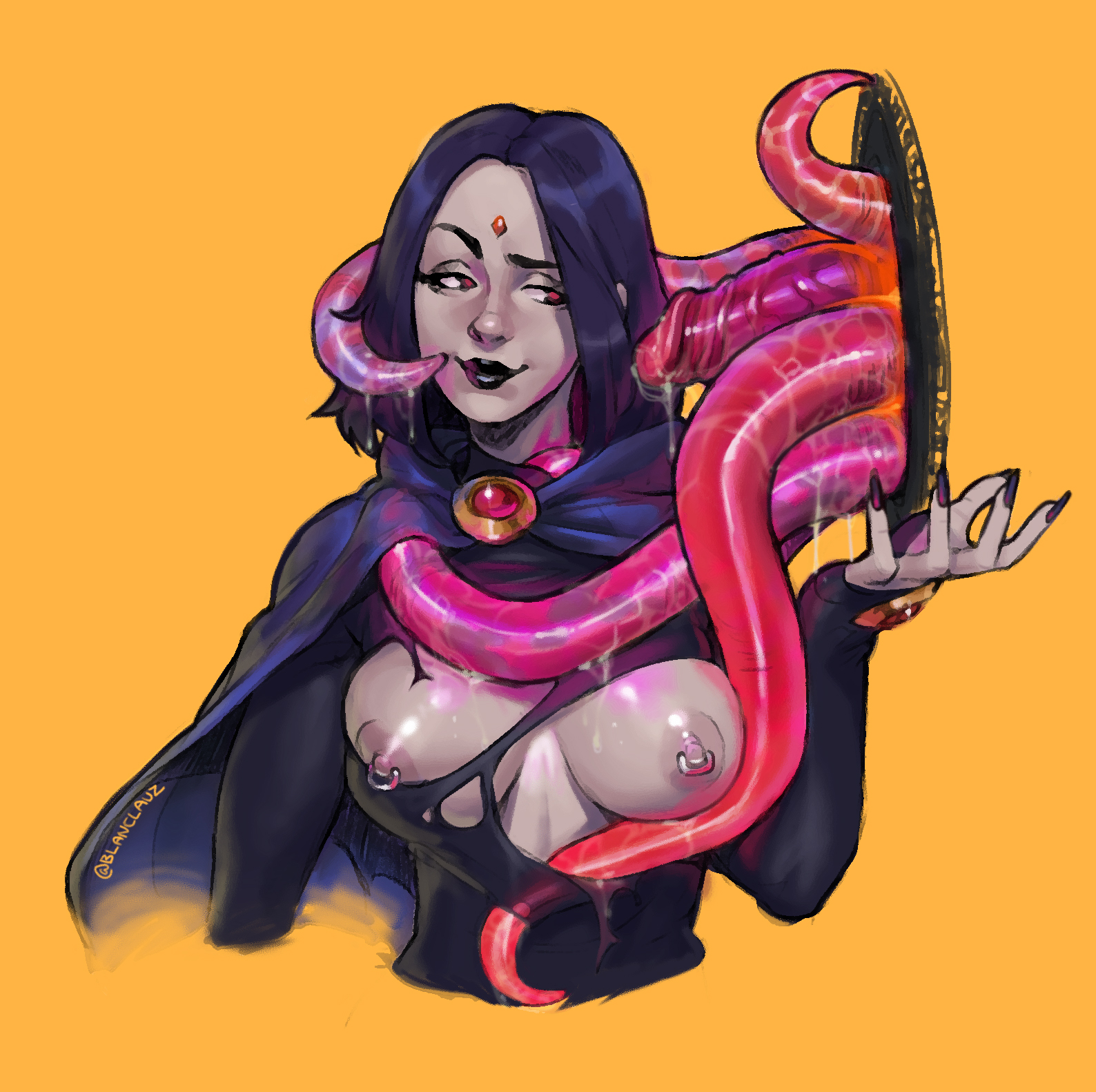 1girls, areolae, big breasts, blanclauz, breasts, breasts out, busty, cloak, clothing, cons, consensual tentacles, dc, dc comics, erect nipples, exposed breasts, female, grey skin, human, leotard, lipstick, long fingernails, makeup, male, nipple piercing, nipples, nude, nude female, nudity, outerwear, pale skin, penis, penis tentacles, piercing, purple hair, rachel roth, raven (dc), red tentacles, short hair, square nipple ring, stripped by tentacles, summoning, teen titans, tentacle, tentacle around breast, tentacle summoning, tentacles under clothes, tight clothing, torn bodysuit, torn clothes