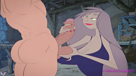 1boy, 1girls, balls, blonde hair, breasts, busty, cleavage, curvy, disney, disney villains, duo, faceless male, female, fondling, green eyes, hair, handjob, hourglass figure, human, large breasts, lips, lipstick, long hair, madam mim, male, nude, outercourse, pale skin, penis, penis grab, purple hair, purple skin, purplemantis, short hair, slb, smile, straight, testicles, the sword in the stone, very long hair, villain
