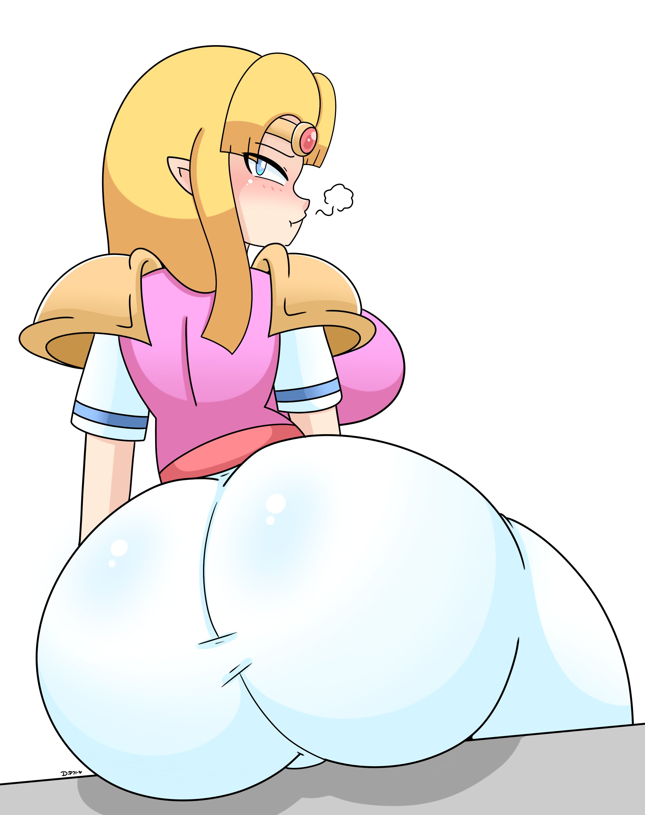 a link between worlds, alternate ass size, ass, ass in dress, big ass, big breasts, big butt, blonde hair, blush, bottom heavy, breasts, bubble ass, bubble butt, cute, daisy-pink71, embarrassed, enormous ass, fat ass, female, female only, fully clothed, gigantic ass, huge ass, hylian, hyper ass, large ass, long hair, looking at viewer, looking back, nintendo, princess, princess zelda, round ass, solo, solo female, the legend of zelda, thick, thick ass, thick thighs, thin, thin waist, voluptuous, wide hips, zelda (a link between worlds)