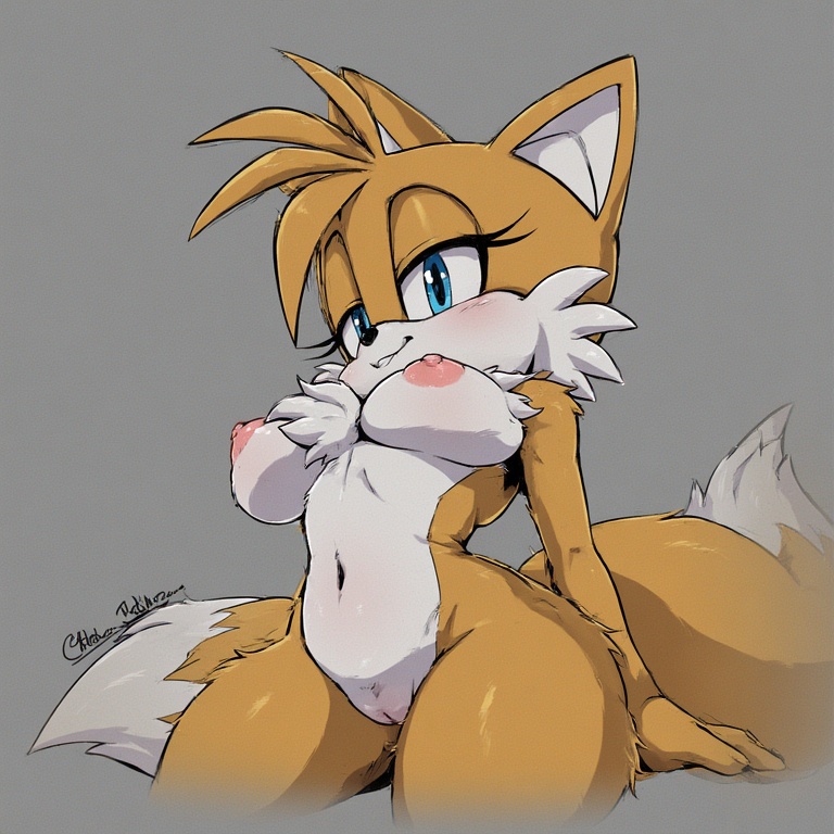ai generated, blue eyes, cute, genderswap (mtf), male to female, mobian (species), rule 63, sonic (series), tagme, tails, tails the fox, tailsko
