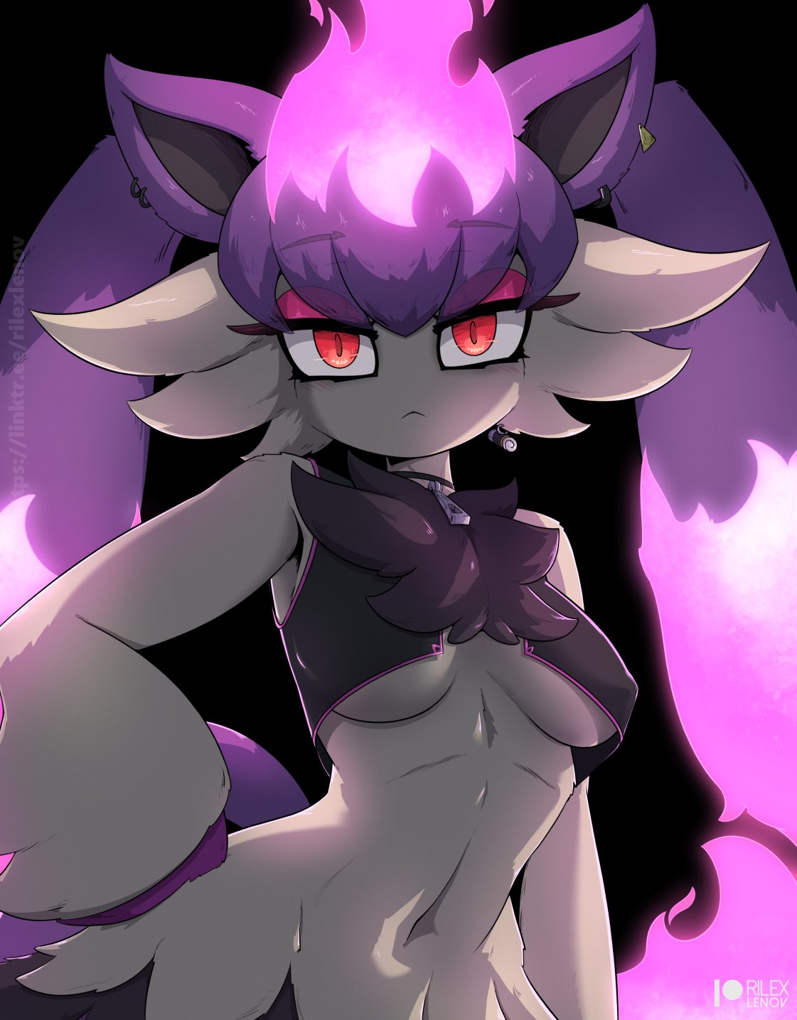 1girls, anthro, anthro only, breasts, female, looking at viewer, majex (pal), medium breasts, no sex, pal (species), palworld, pocketpair, red eyes, rilex lenov, underboob