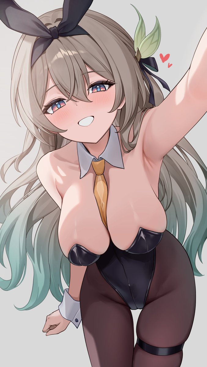 1girls, big breasts, black bunny ears, black bunnysuit, breasts, bunny ears, bunnysuit, exposed breasts, female, firefly (honkai: star rail), honkai (series), honkai: star rail, hoyoverse, long hair, lunacle, mihoyo, multicolored eyes, multicolored hair, pantyhose