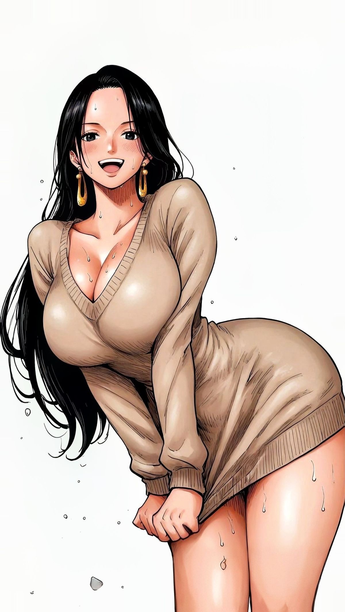 1girls, ai generated, black hair, black-haired female, blush, boa hancock, breasts, female, female only, looking at viewer, one piece, open mouth, sweat