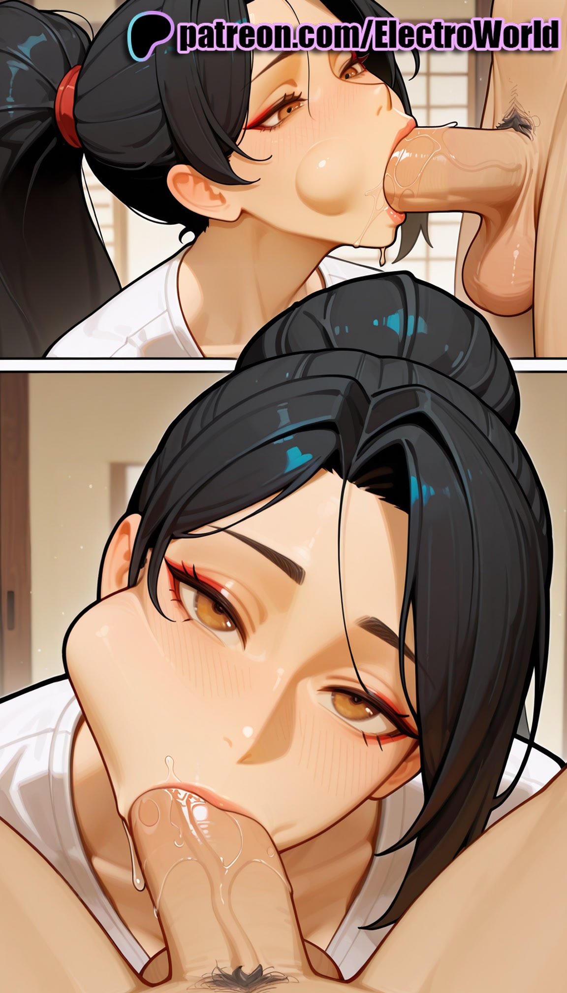 :>=, 1boy, 1girls, 2025, ai generated, artist name, balls, balls sucking, blowjob, blowjob face, brown eyes, cheek bulge, cock, cum in mouth, dead or alive, deepthroat, dick, electroworld, erection, fellatio, female, hi res, high quality, high resolution, highres, irrumatio, licking, male, momiji (ninja gaiden), multiple fellatio, multiple females, multiple girls, ninja gaiden, oral, oral sex, patreon, patreon username, penis, pov, stable diffusion, straight, sucking, testicles, uncensored, veiny penis, watermark