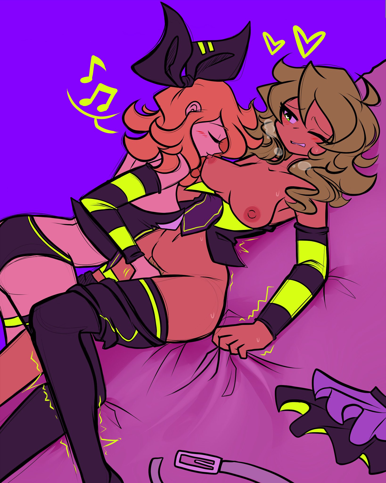 2girls, blonde hair, breasts, critinikaqwq, female, female only, female torso, female/female, fingering, green hair, gumi, kagamine rin, lesbian sex, luvoratorrrrry! (vocaloid), megpoid, megpoid gumi, nipples, pubic hair, sucking nipples, tagme, vocaloid, vulva handjob, yuri